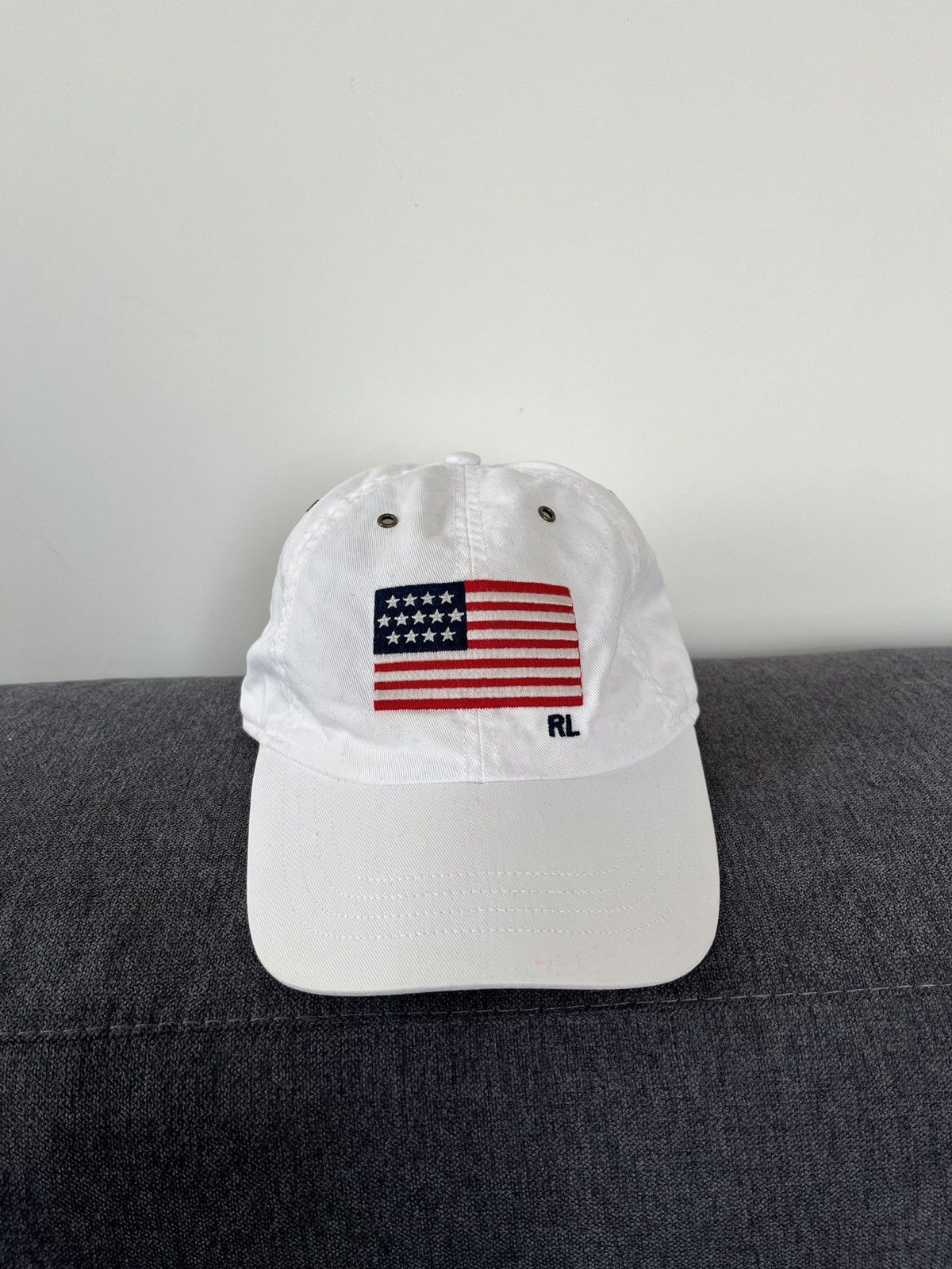 White polo hat with leather strap sales