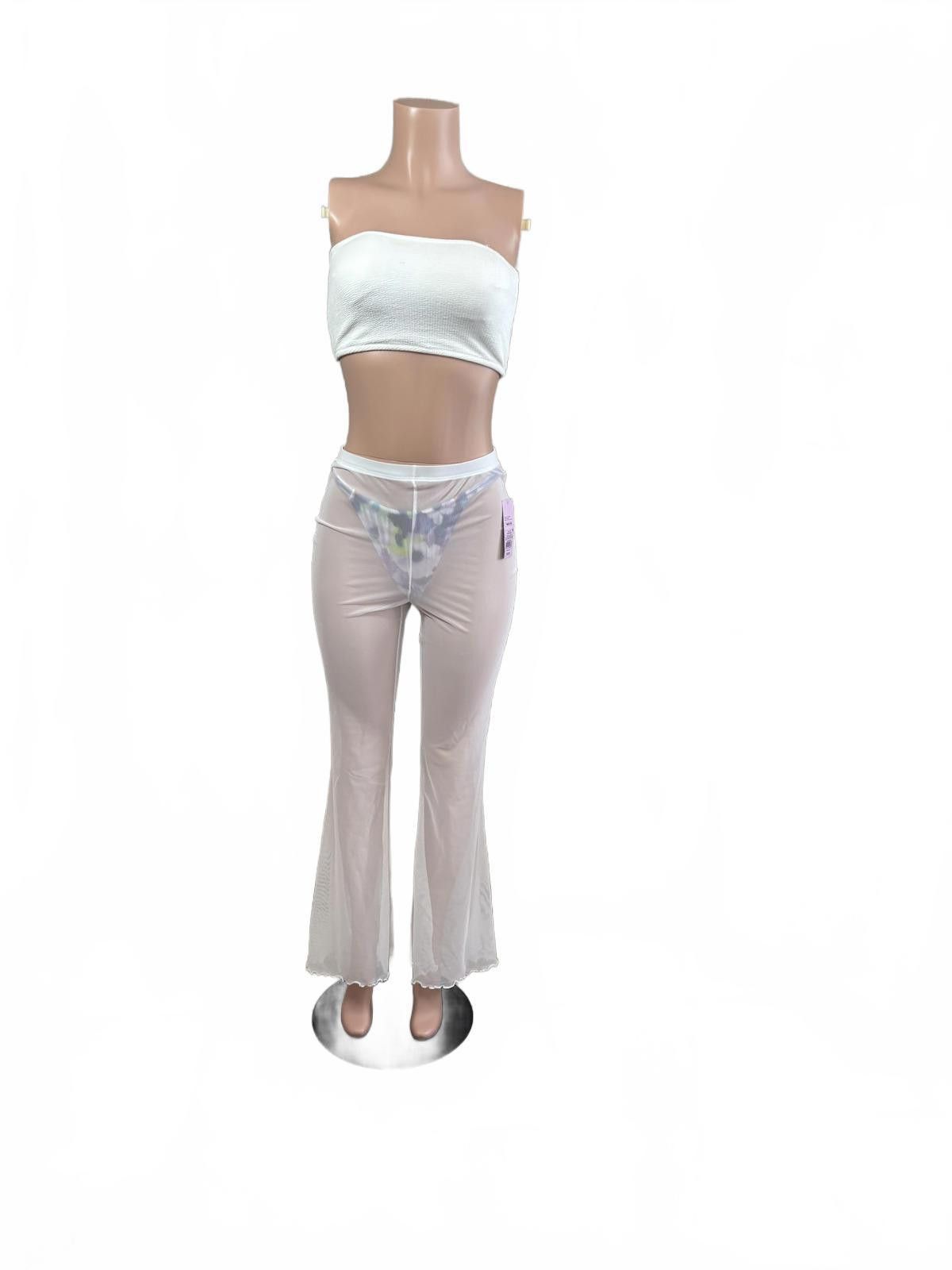 Other Sheer White Bathing Suit Coverup Mesh Flared Pants. Size M. Size 32" / US 10 / IT 46 - 1 Thumbnail