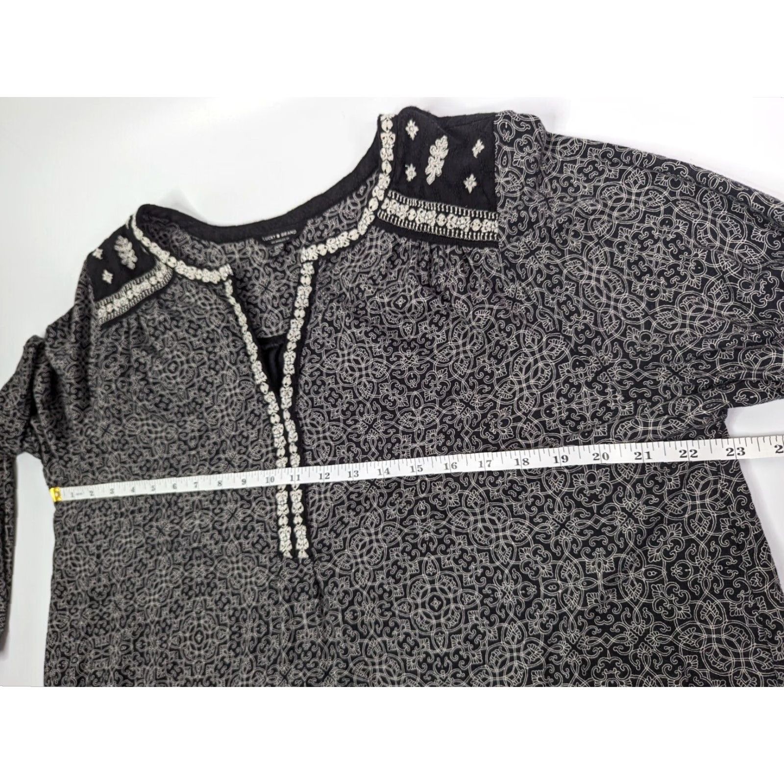 Lucky Brand Lucky Brand Boho Blouse Shirt 2X Multicolor Black White Embroidered Long Sleeve V-Neck Geometric Boho 90s Womens Size XXL / US 16-18 / IT 52-54 - 7 Thumbnail