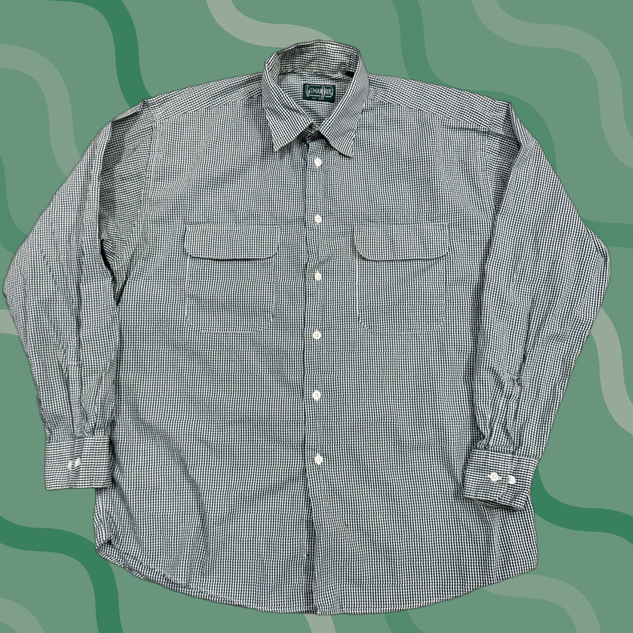 Vintage Gitman Bros Shirt Mens Large Green Check Long Sleeve Button Front Pockets Size US L / EU 52-54 / 3 - 1 Thumbnail