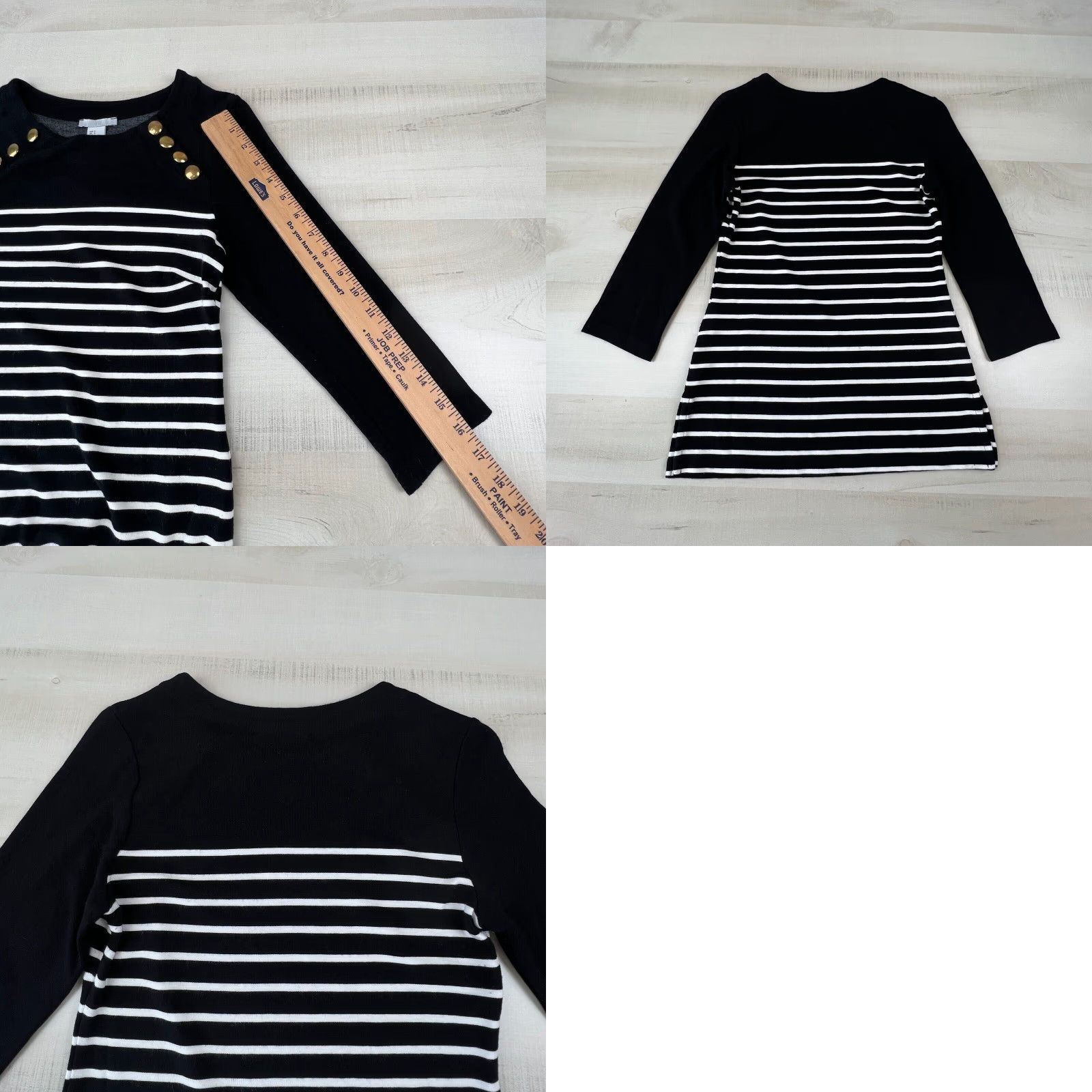 H&M H&M Womens Small Black Striped 3/4 Sleeve Button Accent Knit Top Size S / US 4 / IT 40 - 8 Thumbnail