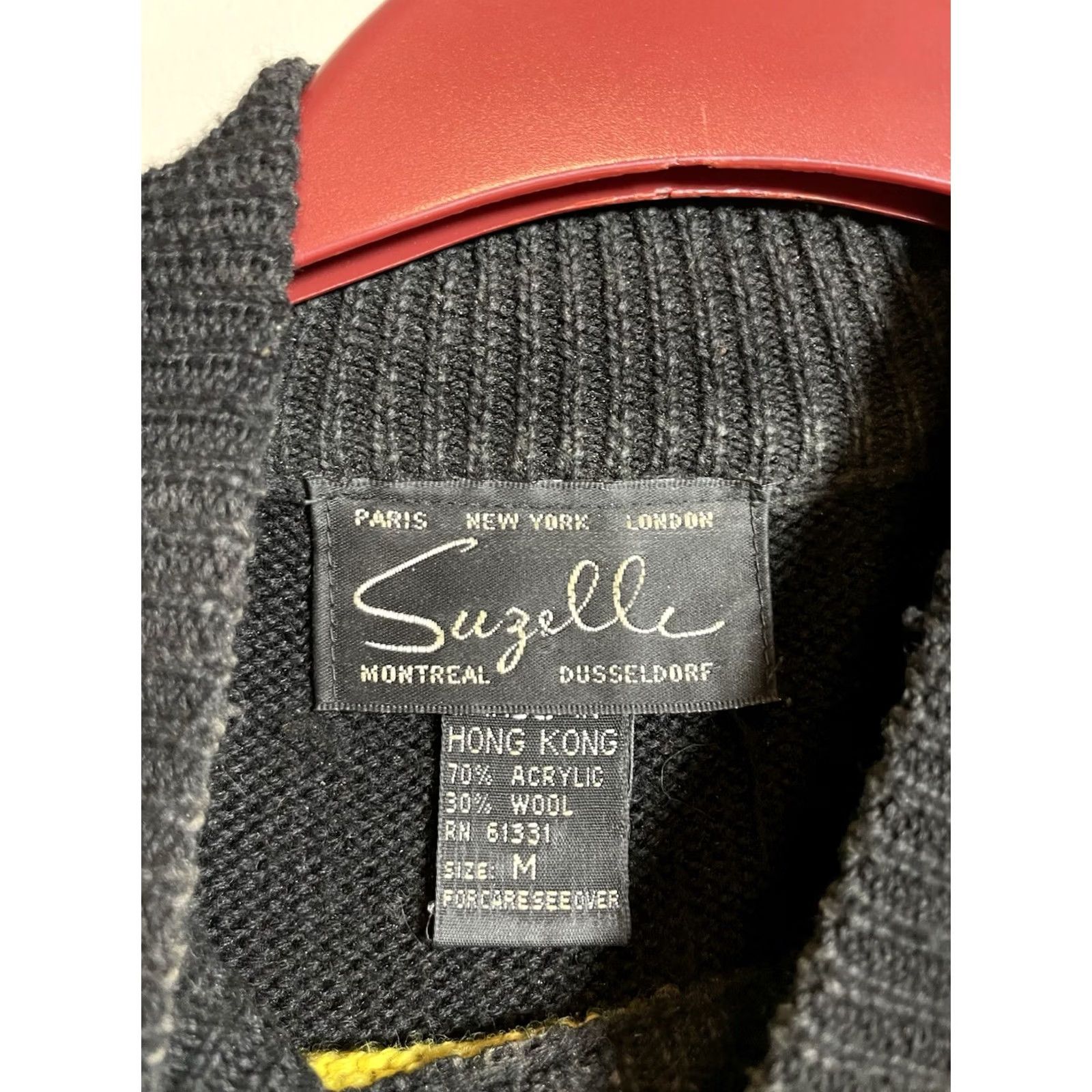 Vintage Suzelle Abstract Sweater Black Red Yellow Size M Wool Blend 1990s Retro Hong Kong Everyday Mens Womens Girls Boys Size M / US 6-8 / IT 42-44 - 4 Thumbnail