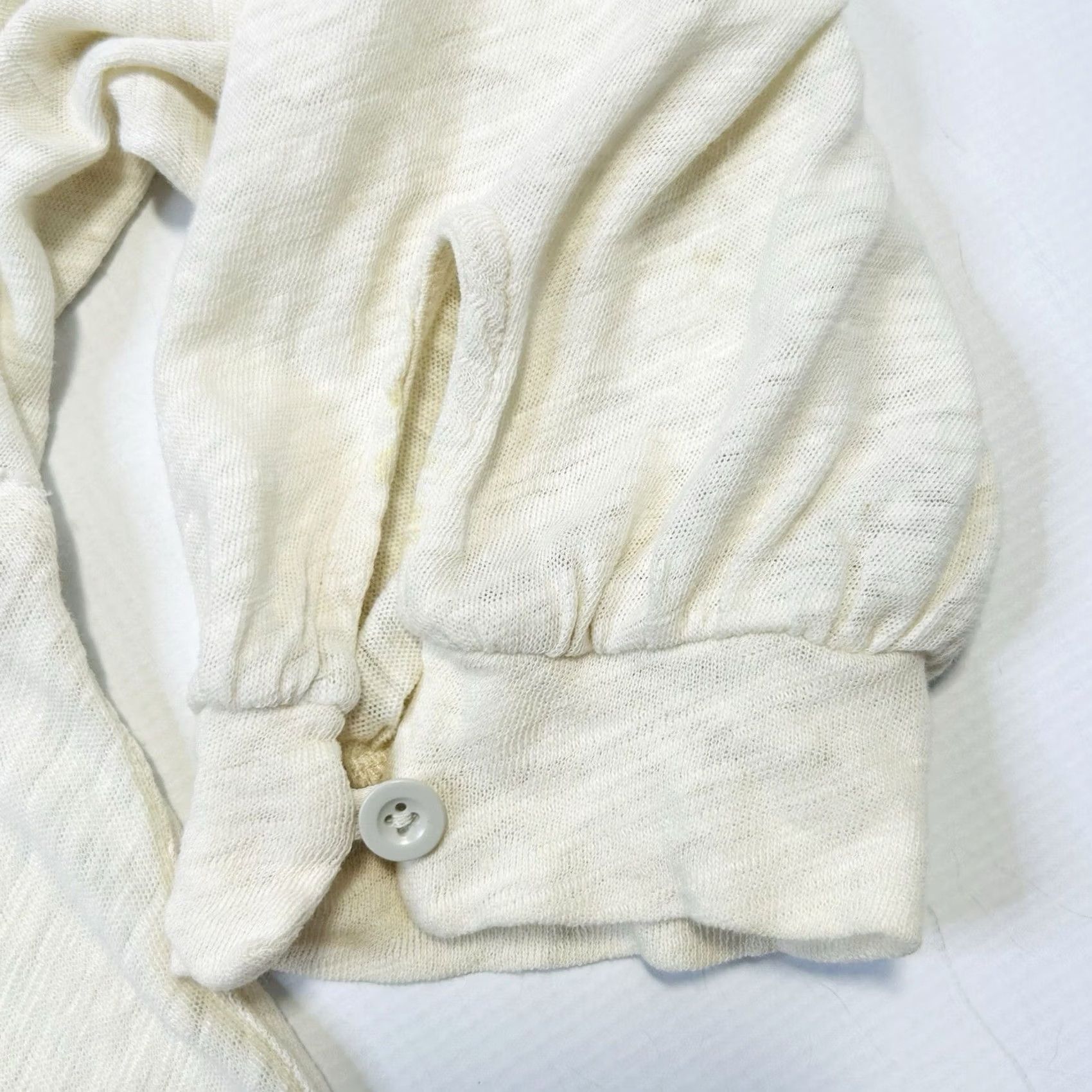 Vintage We The Free Rush Hour Tee Shirt Top Womens S Ivory Linen Bell Sleeve Long Sleeve Ruched Collared Bohemian Shirt Size S / US 4 / IT 40 - 3 Thumbnail