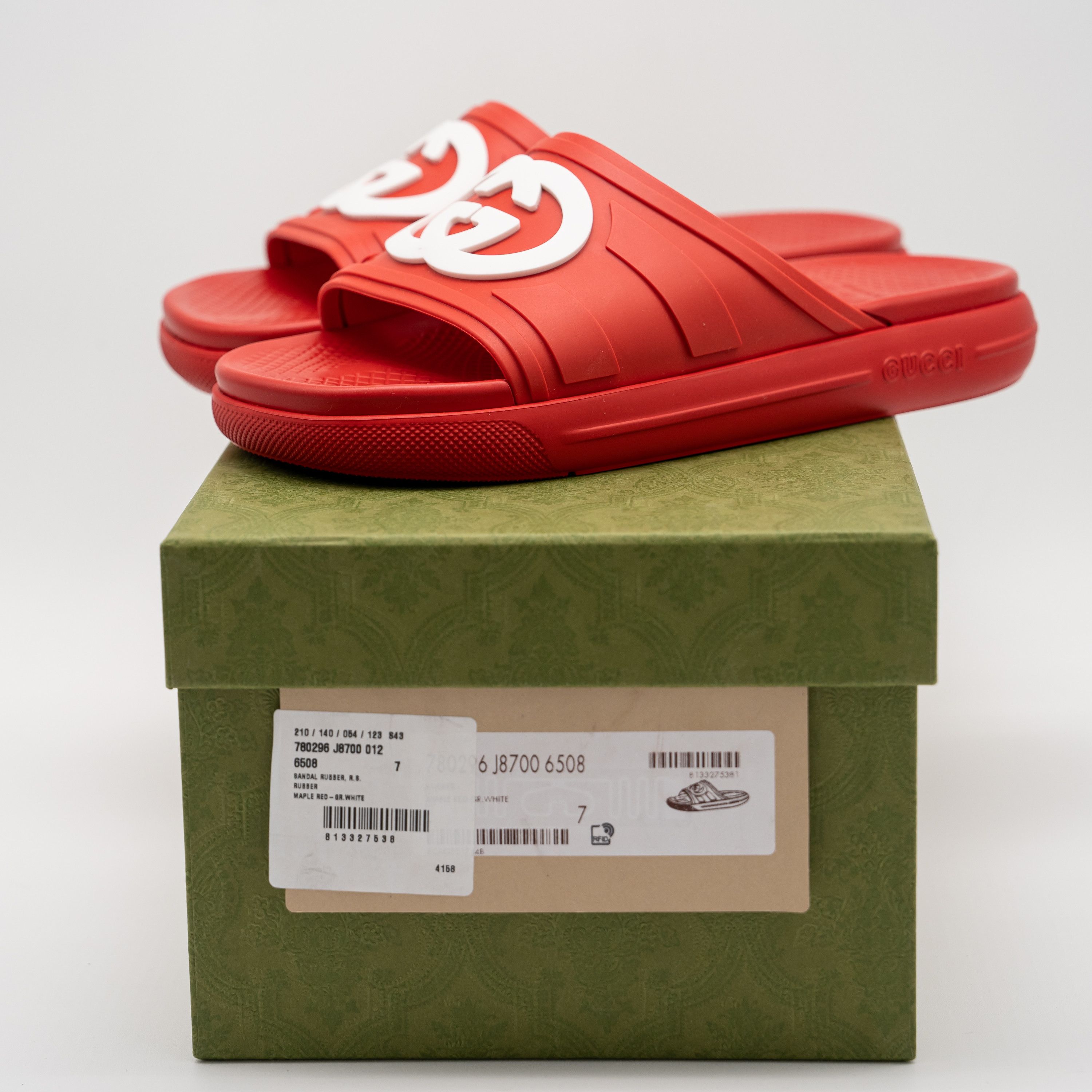 Gucci 7G 7.5 US Gucci GG White Red Slides Sandals Rubber Size US 7.5 / EU 40-41 - 10 Thumbnail