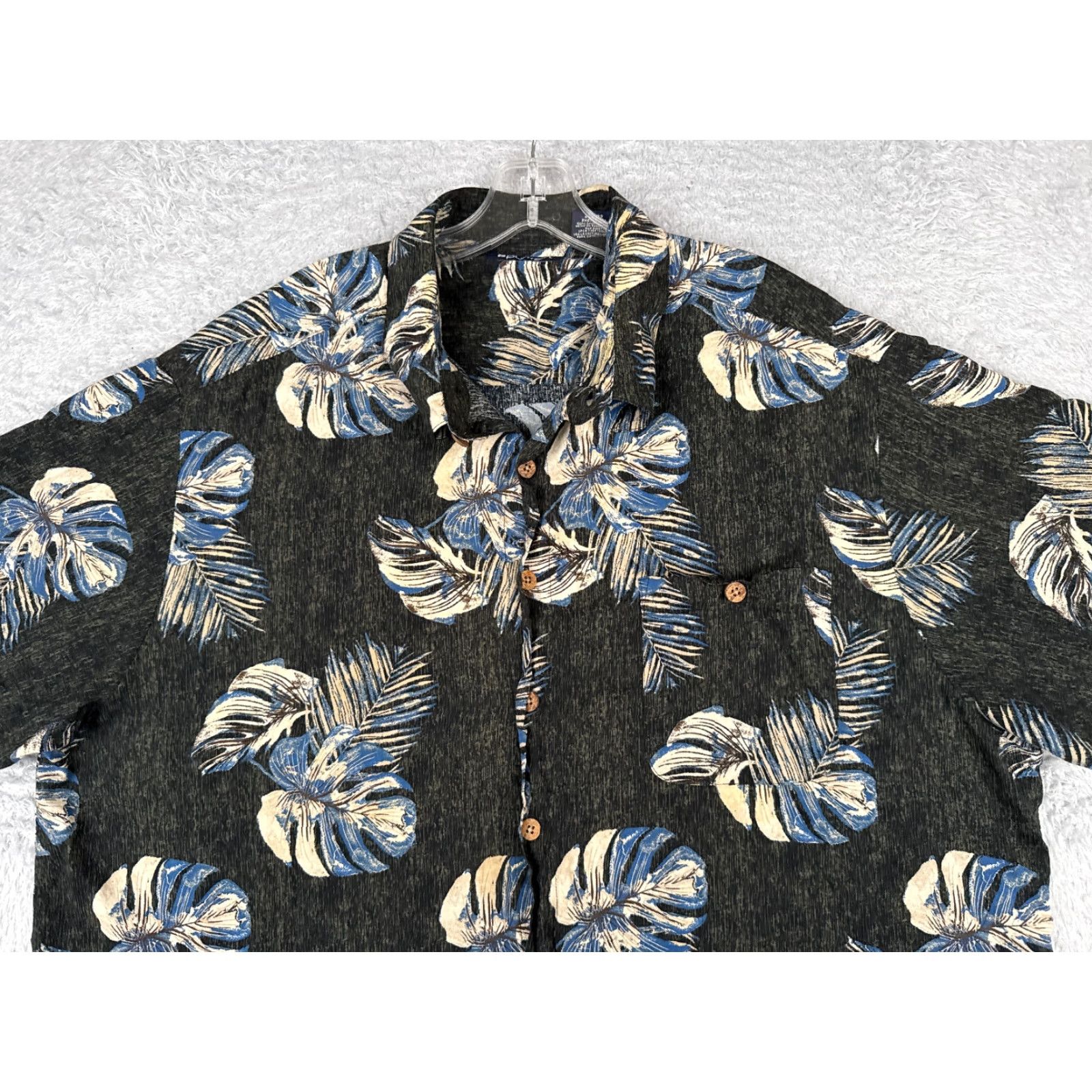 Vintage Puritan Shirt Mens 2XL Black Blue Palm Tree Leaf Print Hawaiian 100% Rayon Size US XXL / EU 58 / 5 - 4 Thumbnail