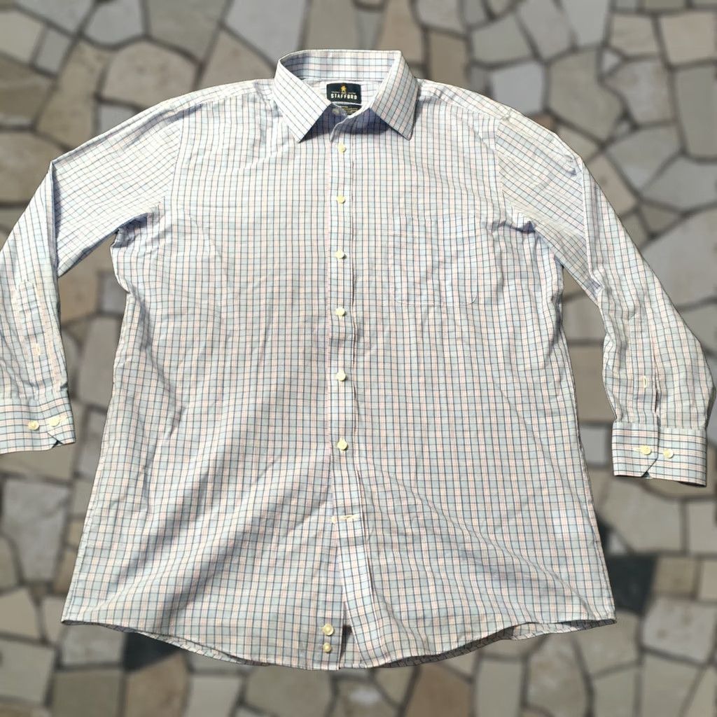Stafford STAFFORD Dress Shirt Men 16 32-33 Plaid Plum Easy Care Travel  Wrinkle Resistant Button Collar full | Grailed