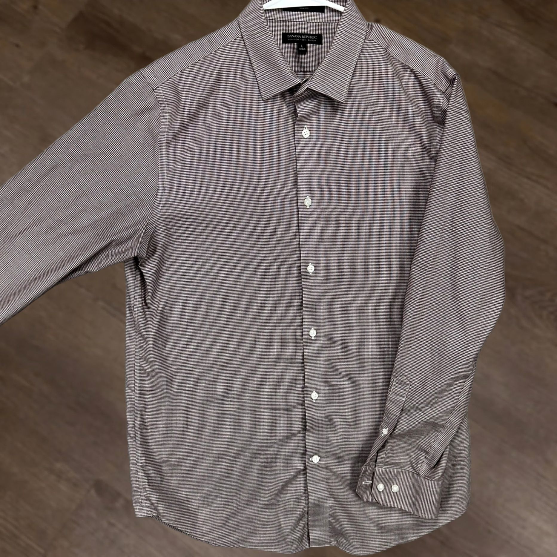 Banana Republic Banana Republic Mens Button-Up Shirt Large Maroon Houndstooth Cotton Non Iron Slim Size US L / EU 52-54 / 3 - 1 Thumbnail