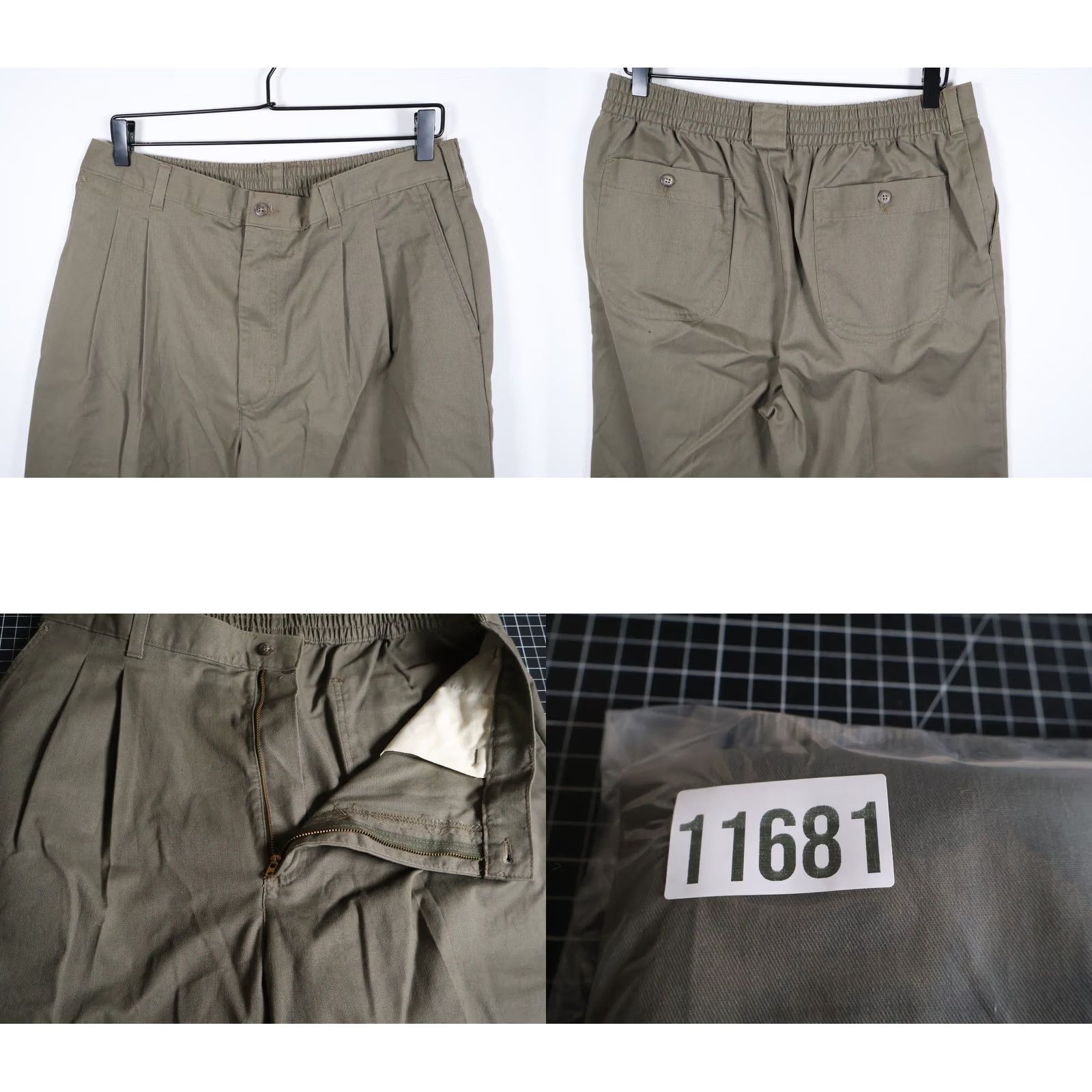 Olive VINTAGE 90s Pleated Chino Pants Mens 34 x 32 Olive Green Talon Zipper Elastic Waist Regular Rise 90s Retro Preppy Size US 34 / EU 50 - 9 Thumbnail