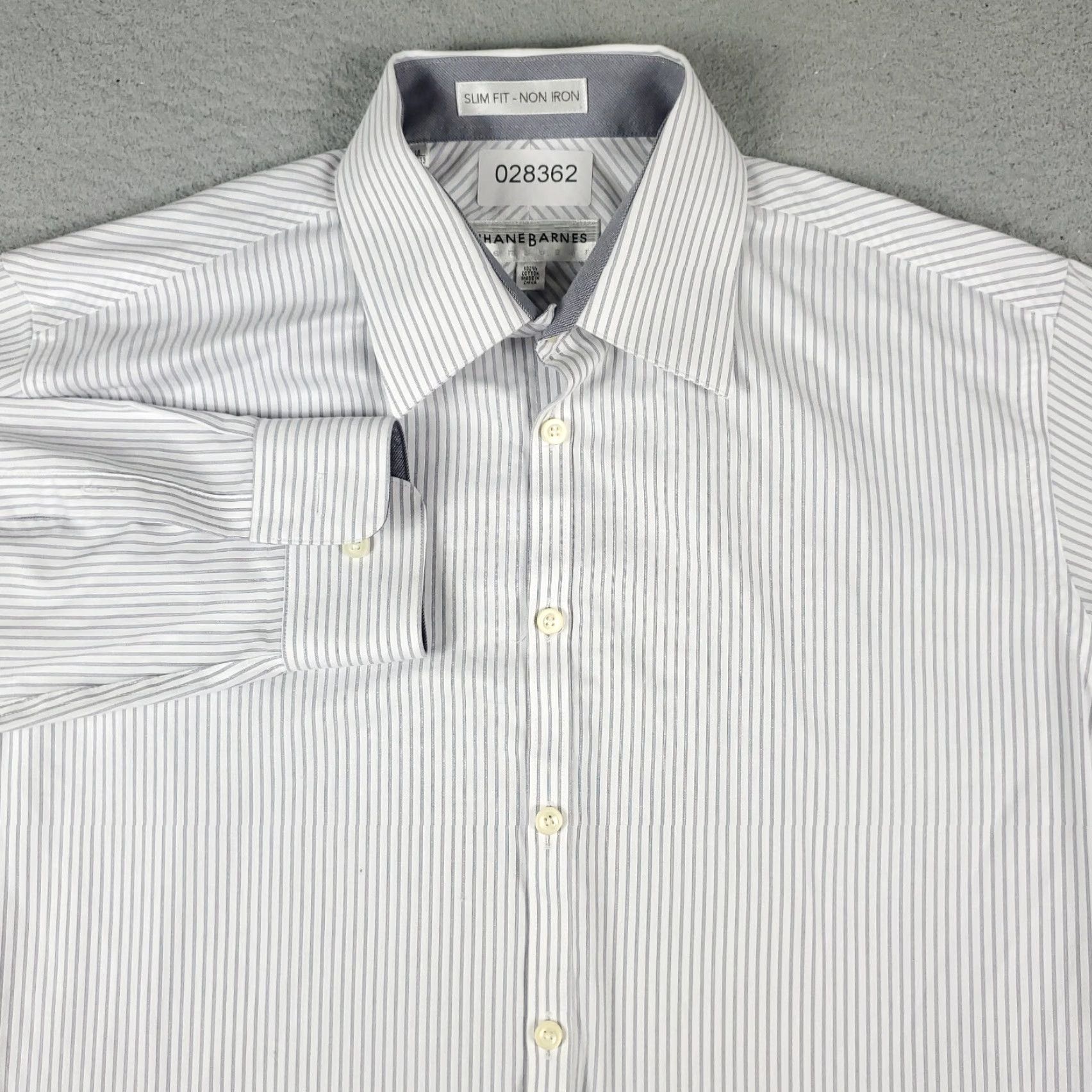 Vintage Jhane Barnes Gray Striped Dress Shirt Mens 16 Regular Fit Long Sleeve Button Up Size 42R - 2 Thumbnail