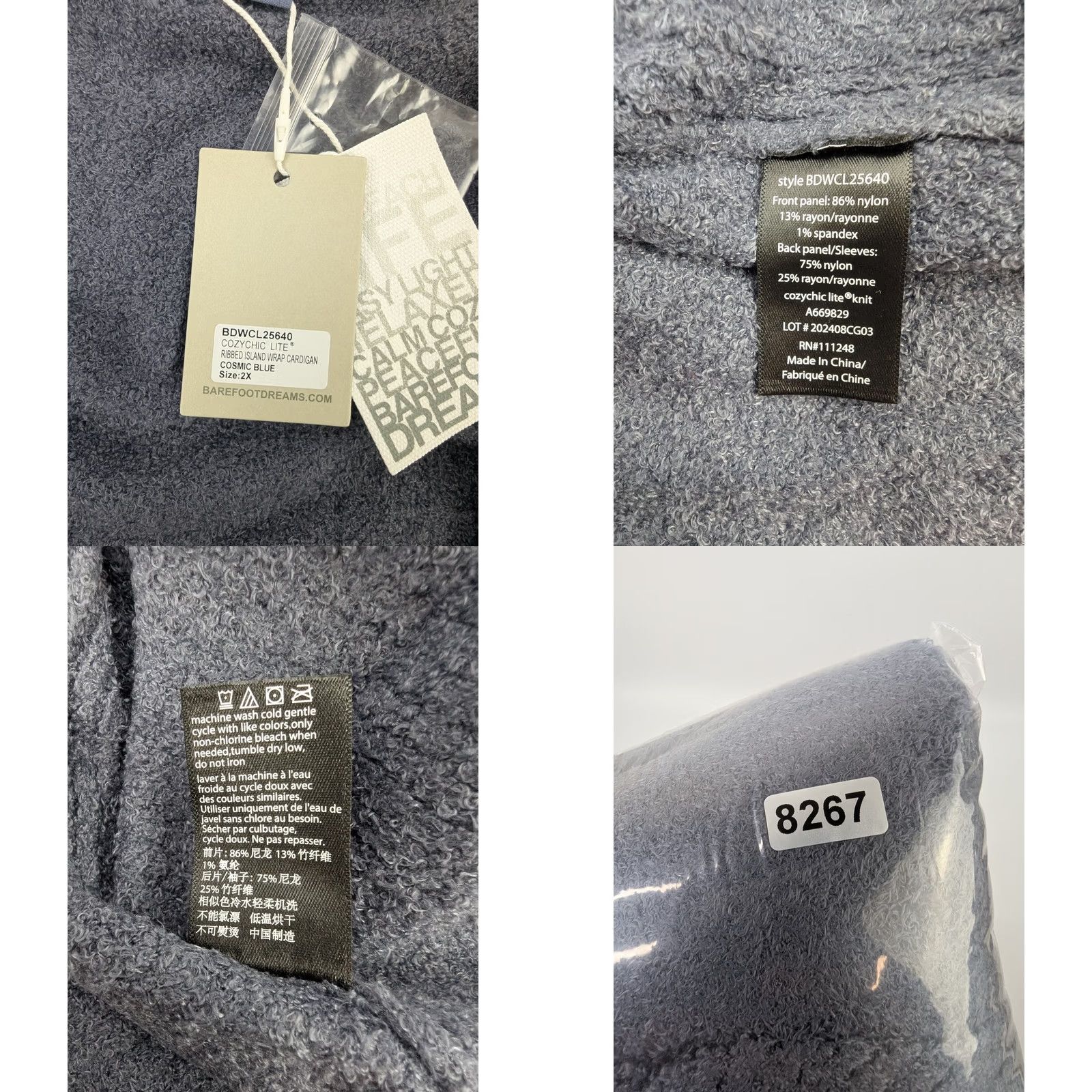 Vintage Barefoot Dreams CozyChic Lite Ribbed Island Wrap Cardigan 2X Cosmic Blue NWT Size XXL / US 16-18 / IT 52-54 - 8 Thumbnail