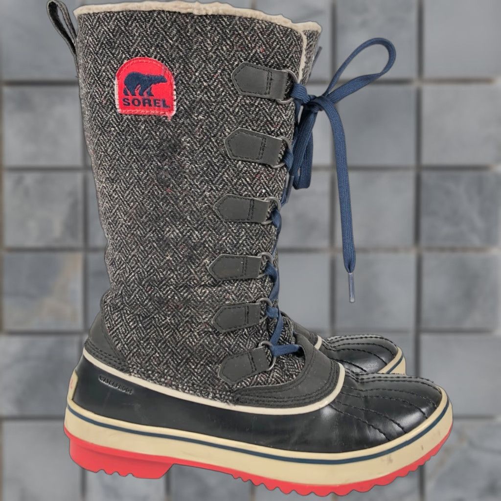 SOREL Sorel Tivoli Womens Snow Boot Gray Tweed Wool Waterproof Lace Up Mid-Calf Round Toe Fur Trim Winter Boots Women's 8 US Size US 8 / IT 38 - 1 Thumbnail