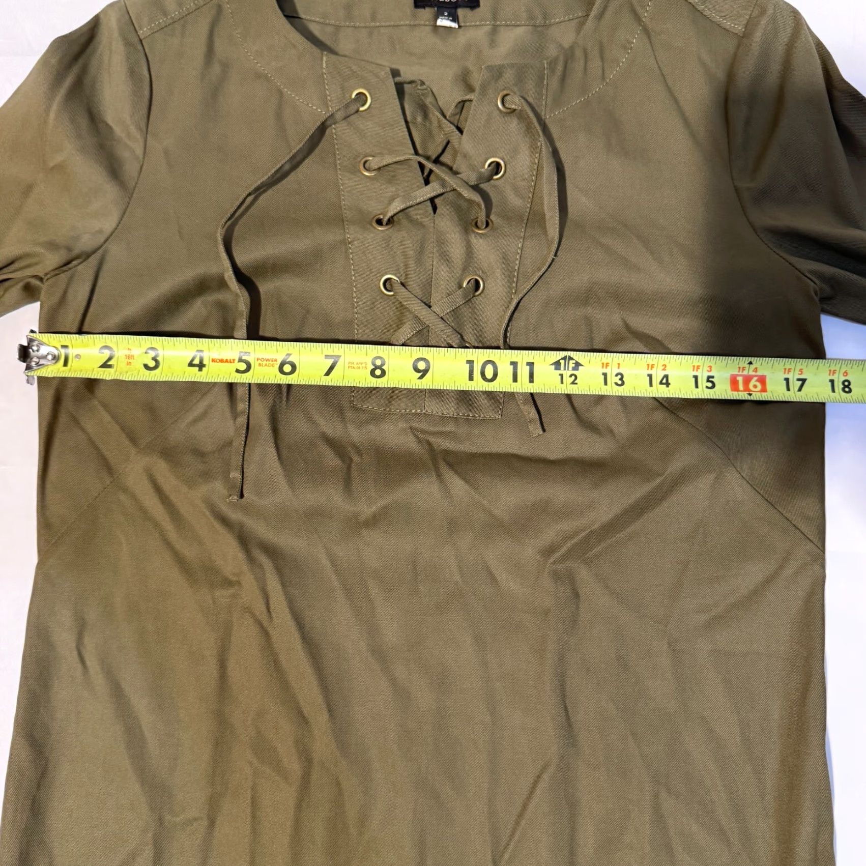 Talbots Talbots Shirt Dress 2 Lace Up Front 3/4 Sleeve Tencel Blend Knee Length Olive Green Womens/Regular Size 2 Size XS / US 0-2 / IT 36-38 - 4 Thumbnail