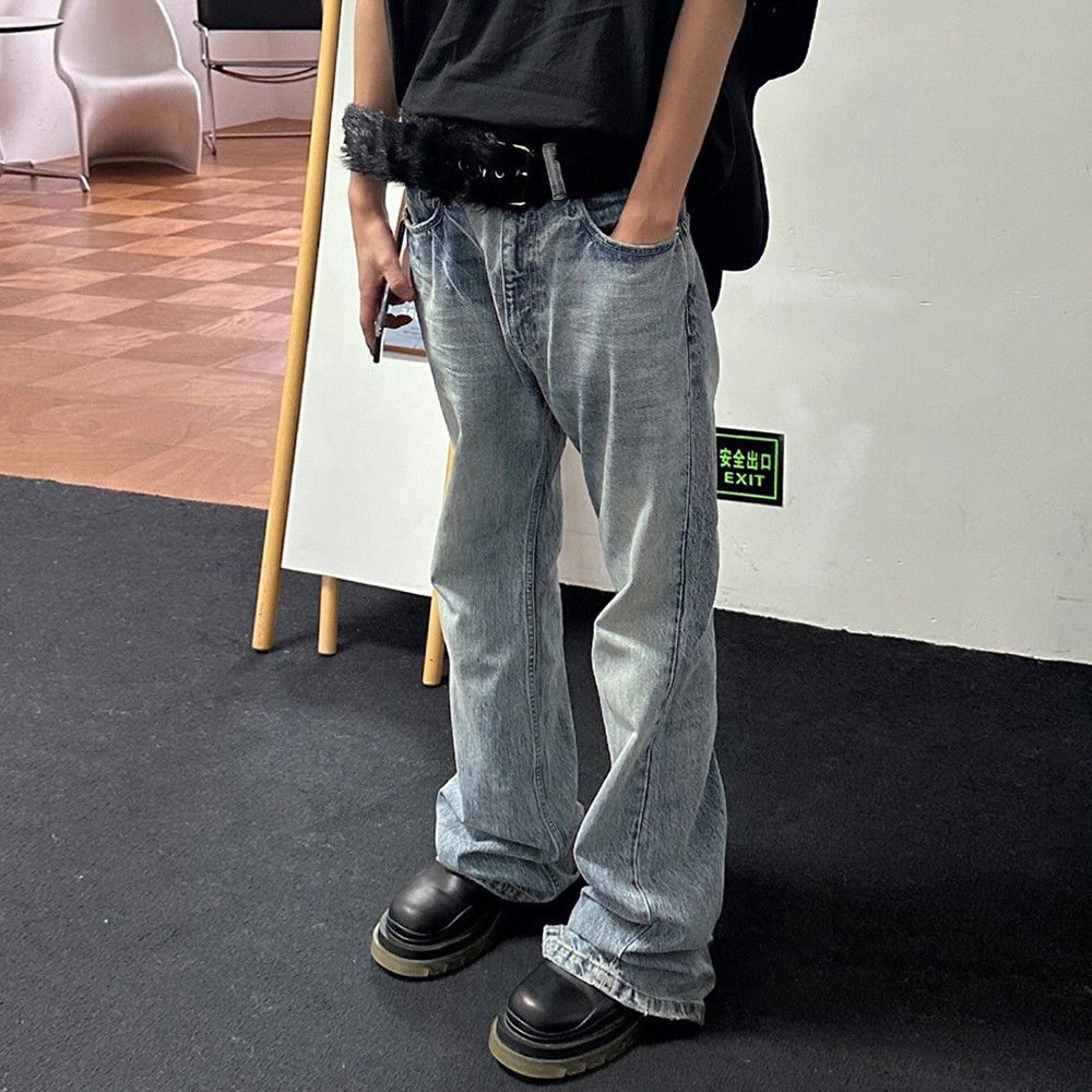 Washed Vintage Solid Jeans Baggy Flare