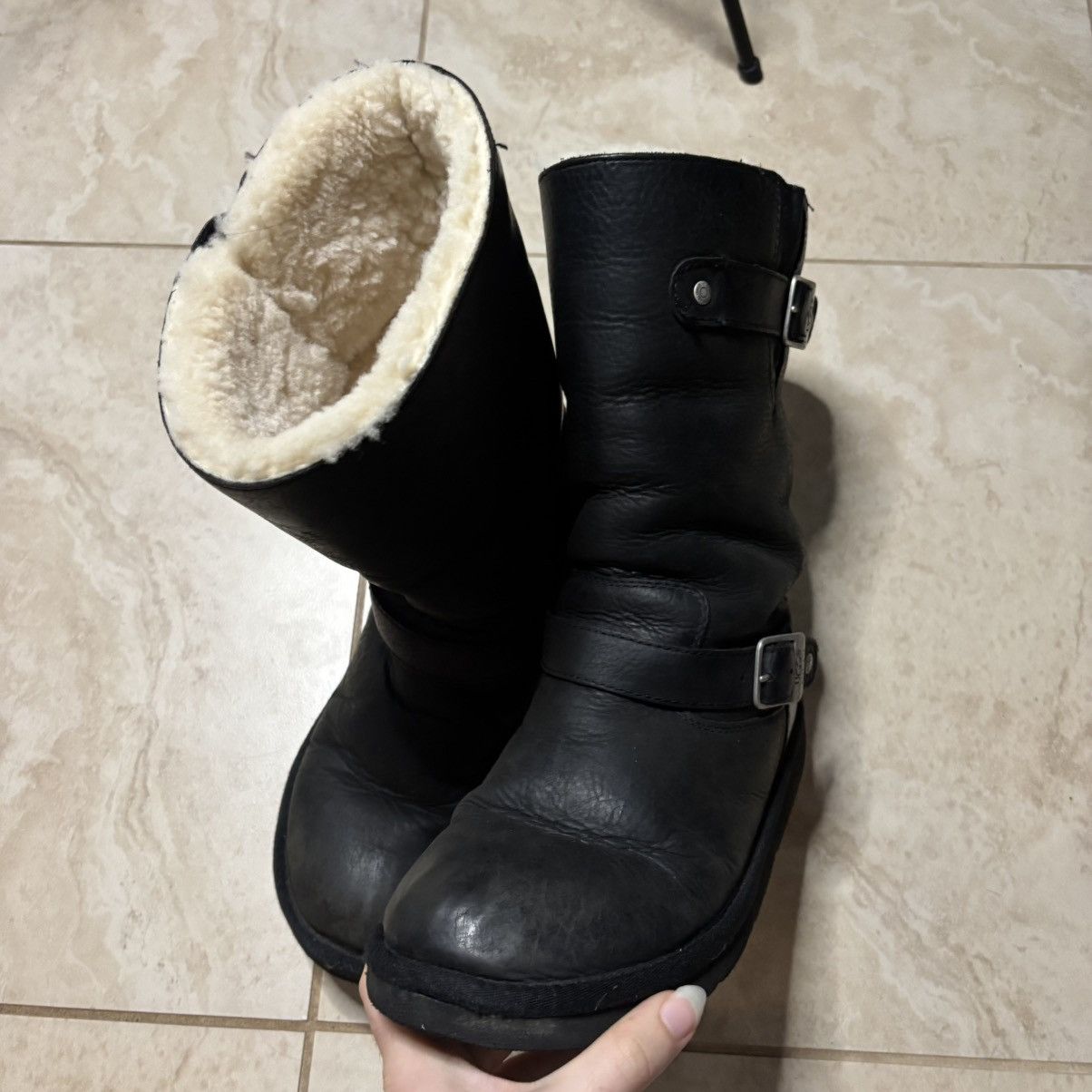 Ugg ugg sutter moto leather engineer shearling black boots 8.5 Size US 8.5 / EU 41-42 - 3 Thumbnail