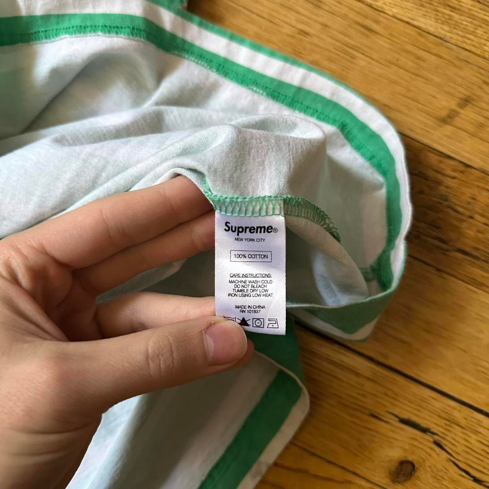 Supreme Supreme Green Striped Logo Spellout Basic Longsleeve Shirt Size US L / EU 52-54 / 3 - 5 Thumbnail