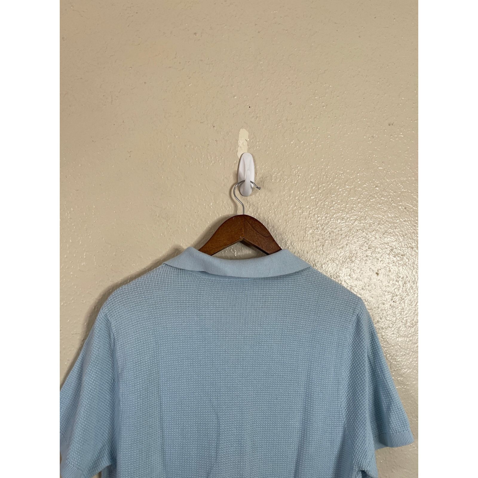 Onia Crochet Knit Button Up Shirt Blue Cotton Mens XL