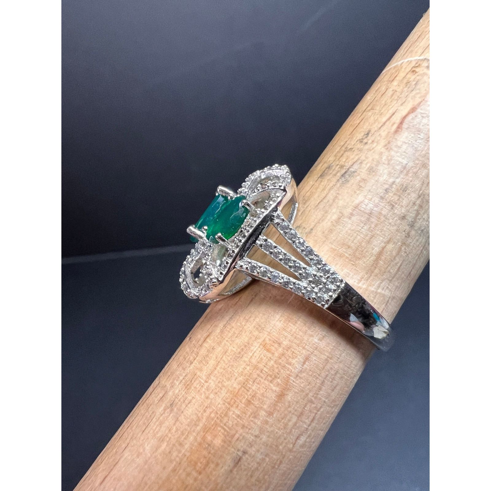Other Synthetic emerald CZ sterling silver cocktail ring size 9 Size ONE SIZE - 9 Thumbnail