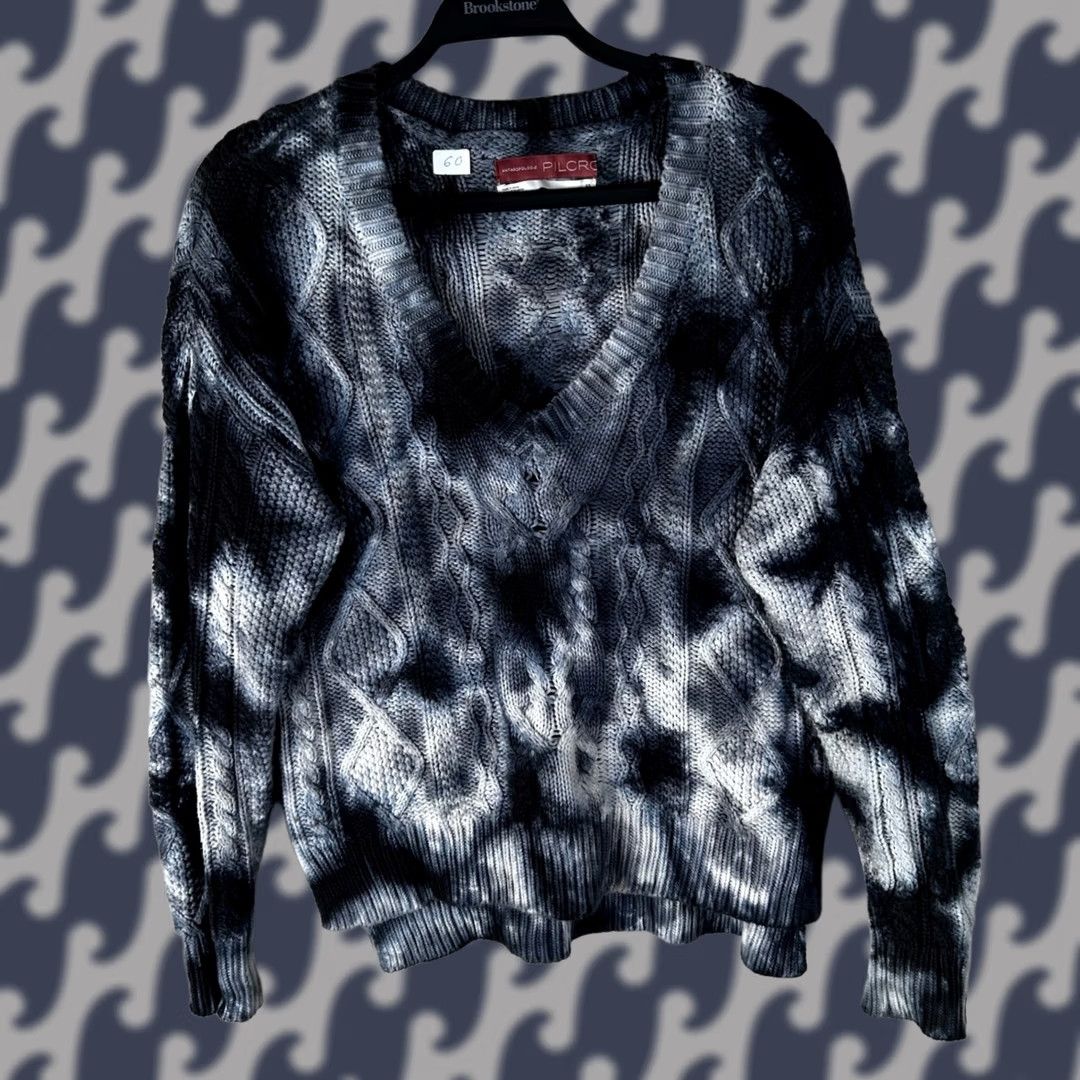 Vintage VINTAGE Anthropologie Pilcro Tie Dye Cable Knit V-Neck Sweater Black White Cotton XS Size XS / US 0-2 / IT 36-38 - 1 Thumbnail