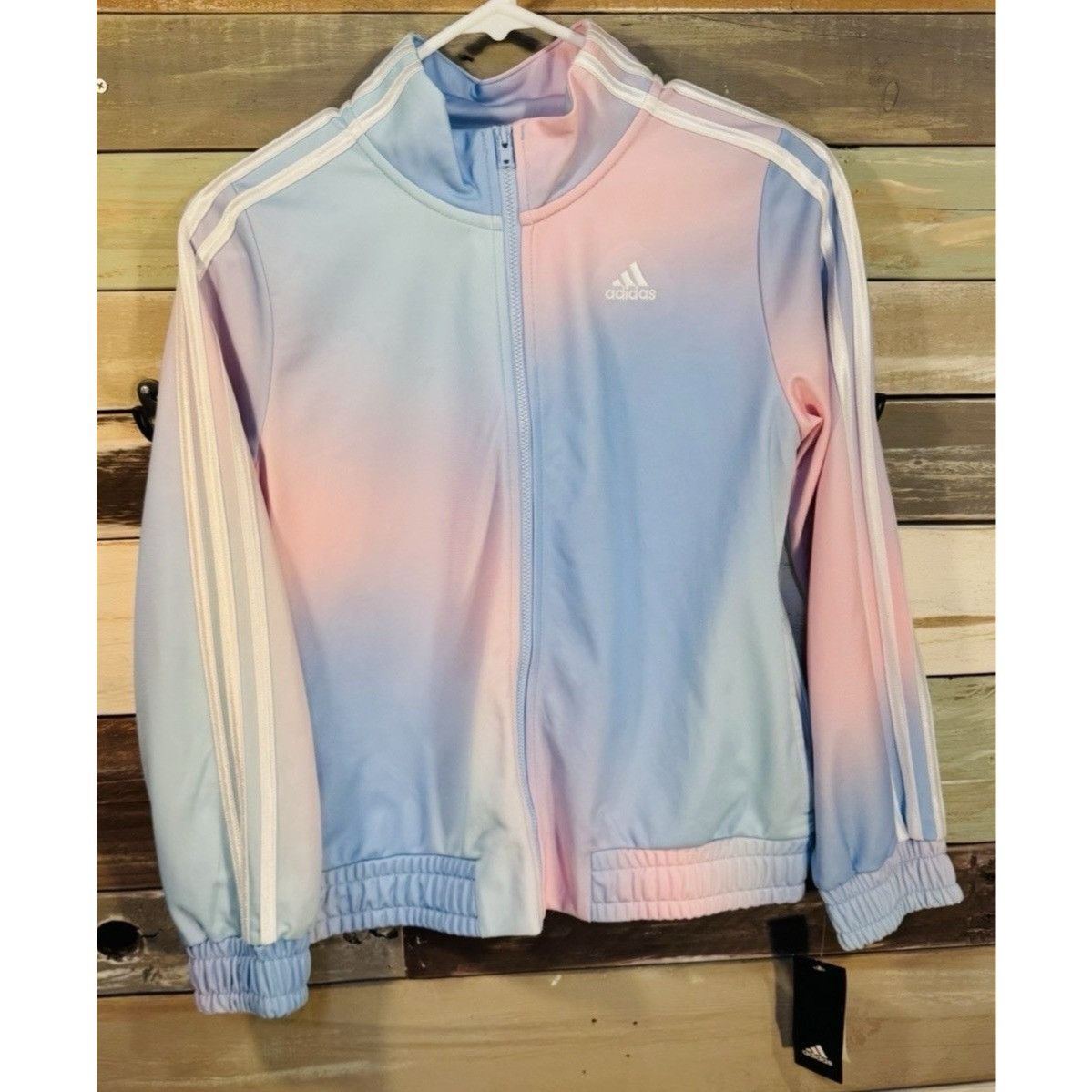 Adidas Adidas Girls Light Pastel Pink Blue Rainbow Zip Track Jacket Size XL / US 12-14 / IT 48-50 - 1 Thumbnail