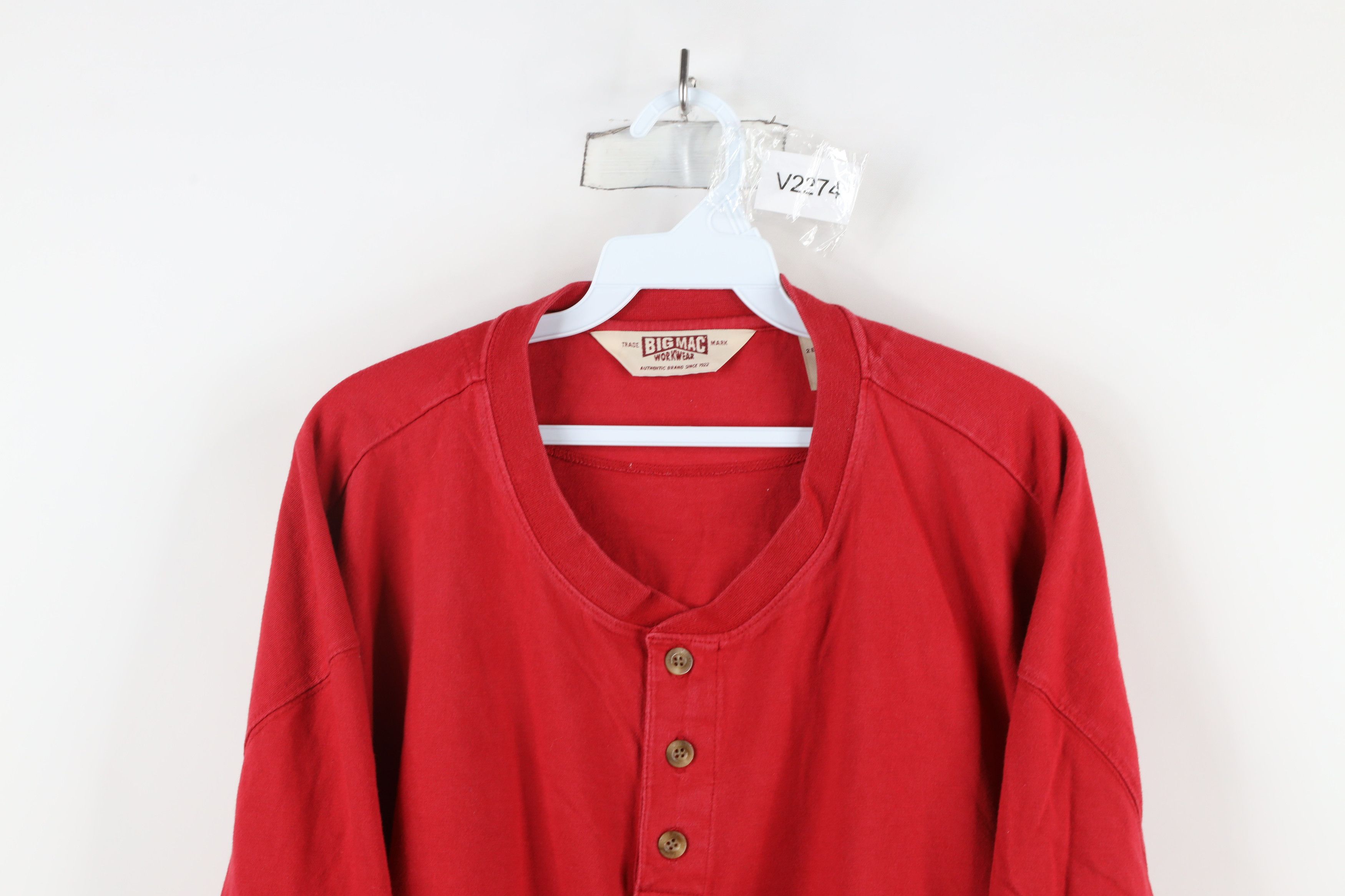 Big Mac × Vintage Vintage 90s Big Mac Workwear Heavyweight Henley T-Shirt Red Size US XXL / EU 58 / 5 - 2 Thumbnail