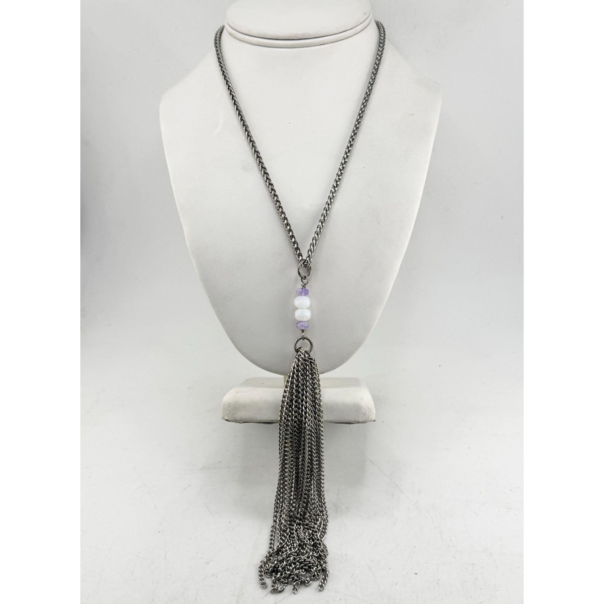 Vintage Vintage glass beaded silver tone chain tassel necklace Size ONE SIZE - 1 Thumbnail