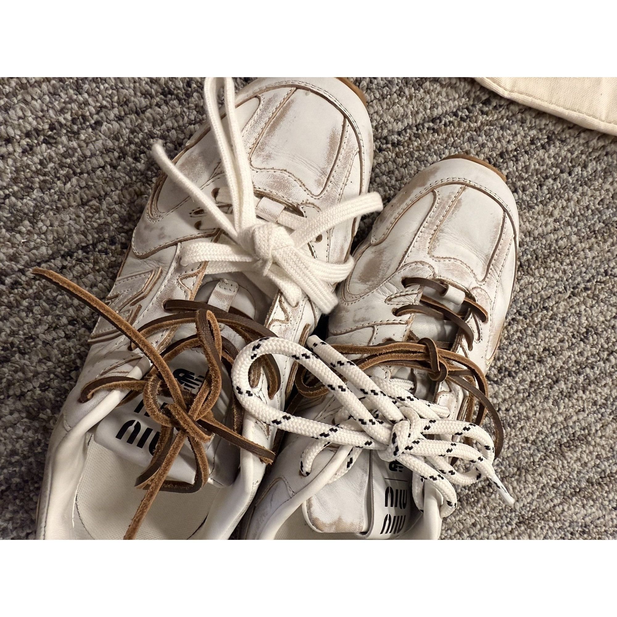 Miu Miu Miu Miu X New Balance Womens Sneakers 37 White Leather Made Size US 7 / IT 37 - 9 Thumbnail