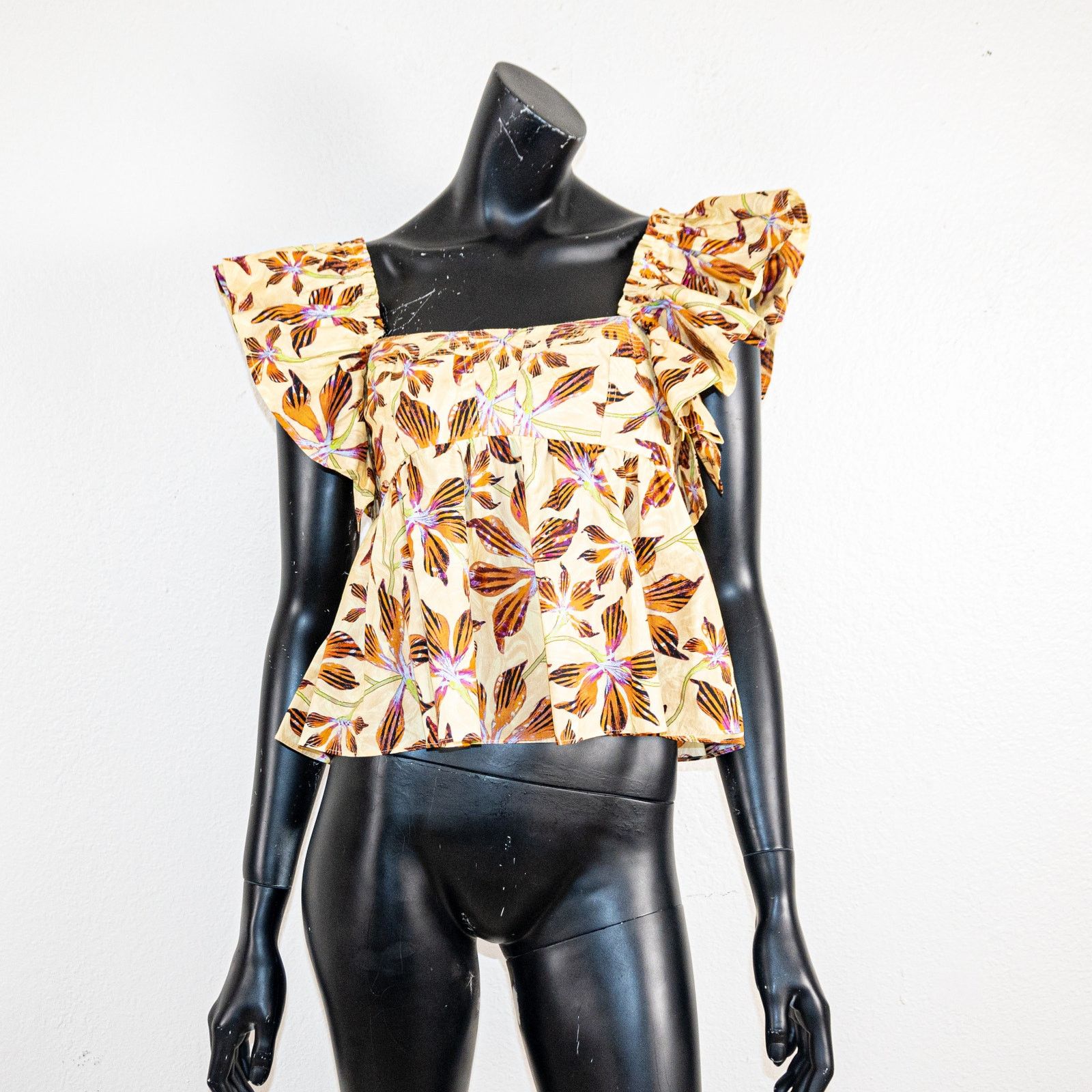 Ulla Johnson Ulla Johnson $320 Romi Top Ruffle Sleeve in Lotus Floral 2 Size XS / US 0-2 / IT 36-38 - 2 Thumbnail