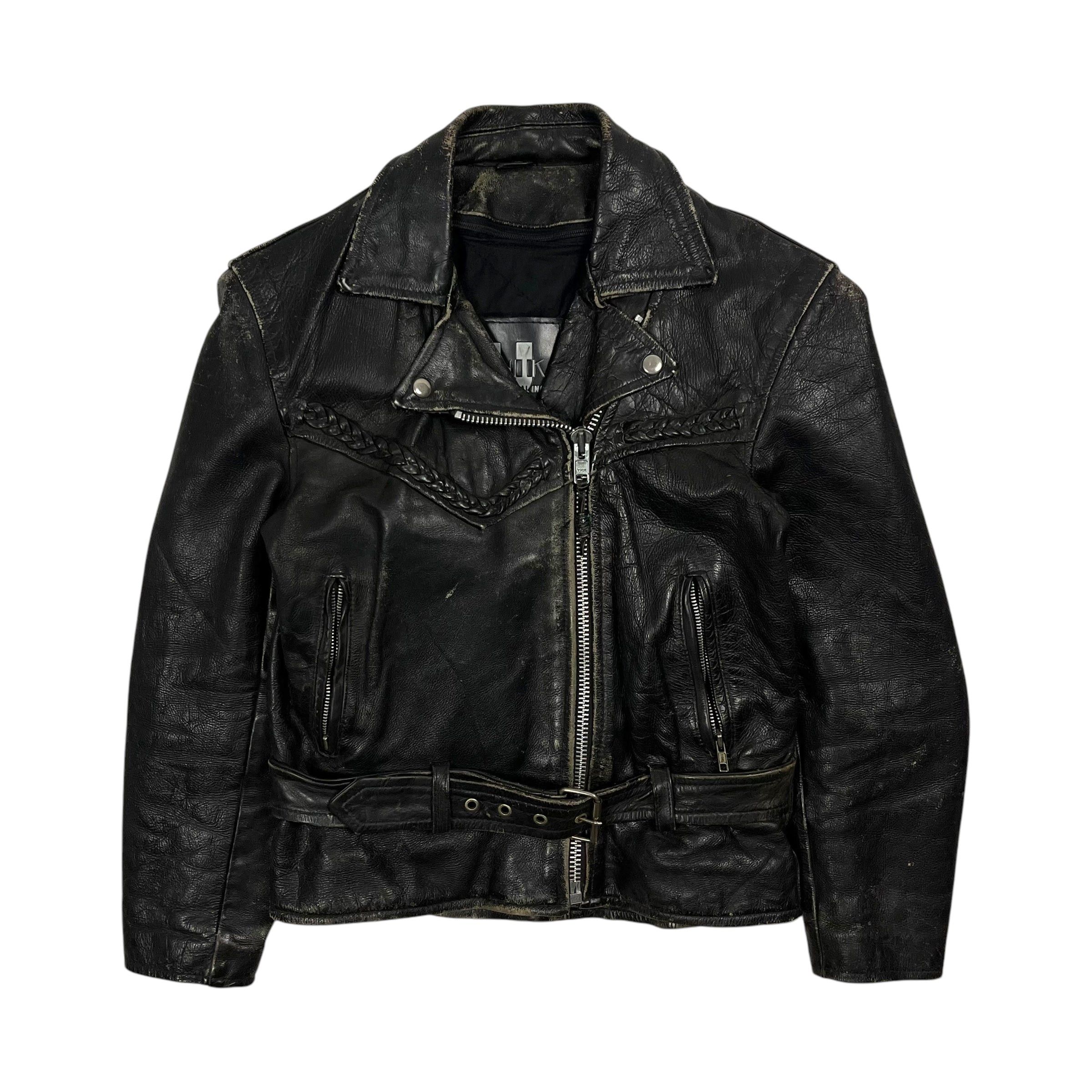 Vintage Cropped Leather Belted Bike Jacket - Size S Size US S / EU 44-46 / 1 - 1 Thumbnail