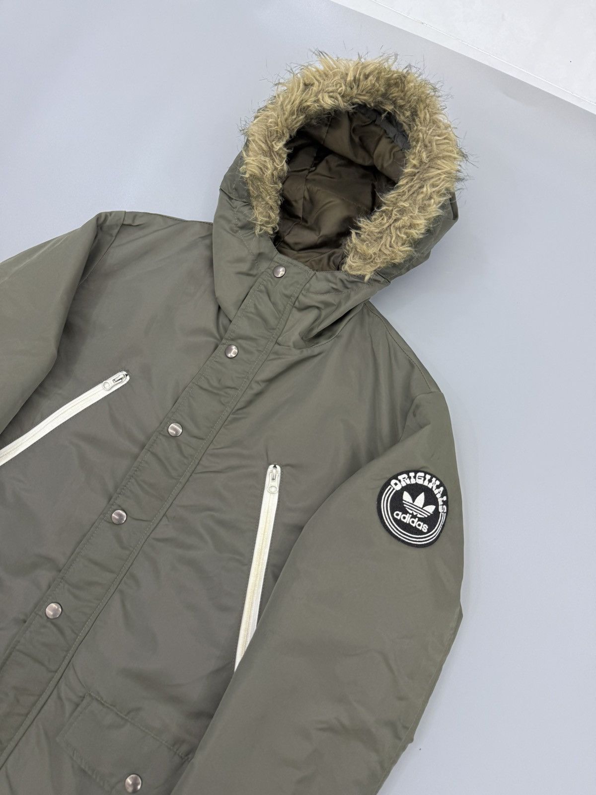 Adidas 2011 Adidas Trefoil Parka Green Military Nylon Fur Jacket Size US L / EU 52-54 / 3 - 2 Thumbnail