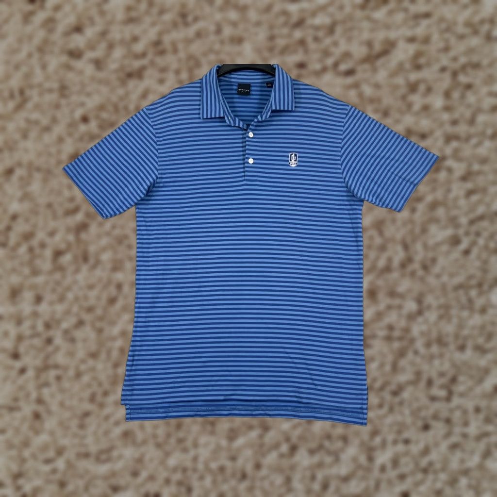 Vintage Dunning Polo Shirt Mens Blue Striped Lightweight Cotton Blend Golf Polo Shirt L Adult Blue Men’s Slim Tees Sports Size US L / EU 52-54 / 3 - 1 Thumbnail