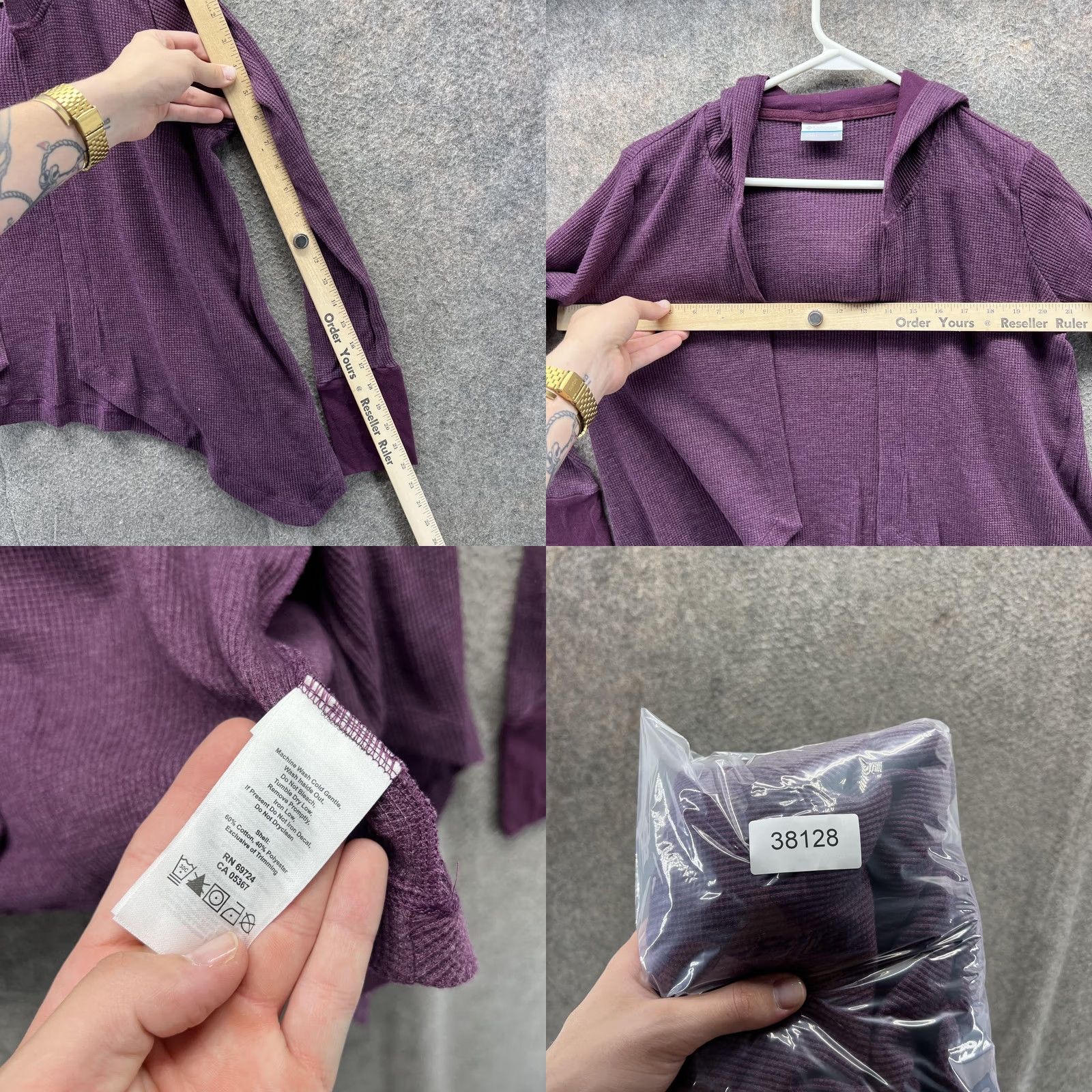Vintage Columbia Sweater Womens XS Purple Waffle Knit Hooded Open Front Lightweight Cardigan Size XS / US 0-2 / IT 36-38 - 8 Thumbnail
