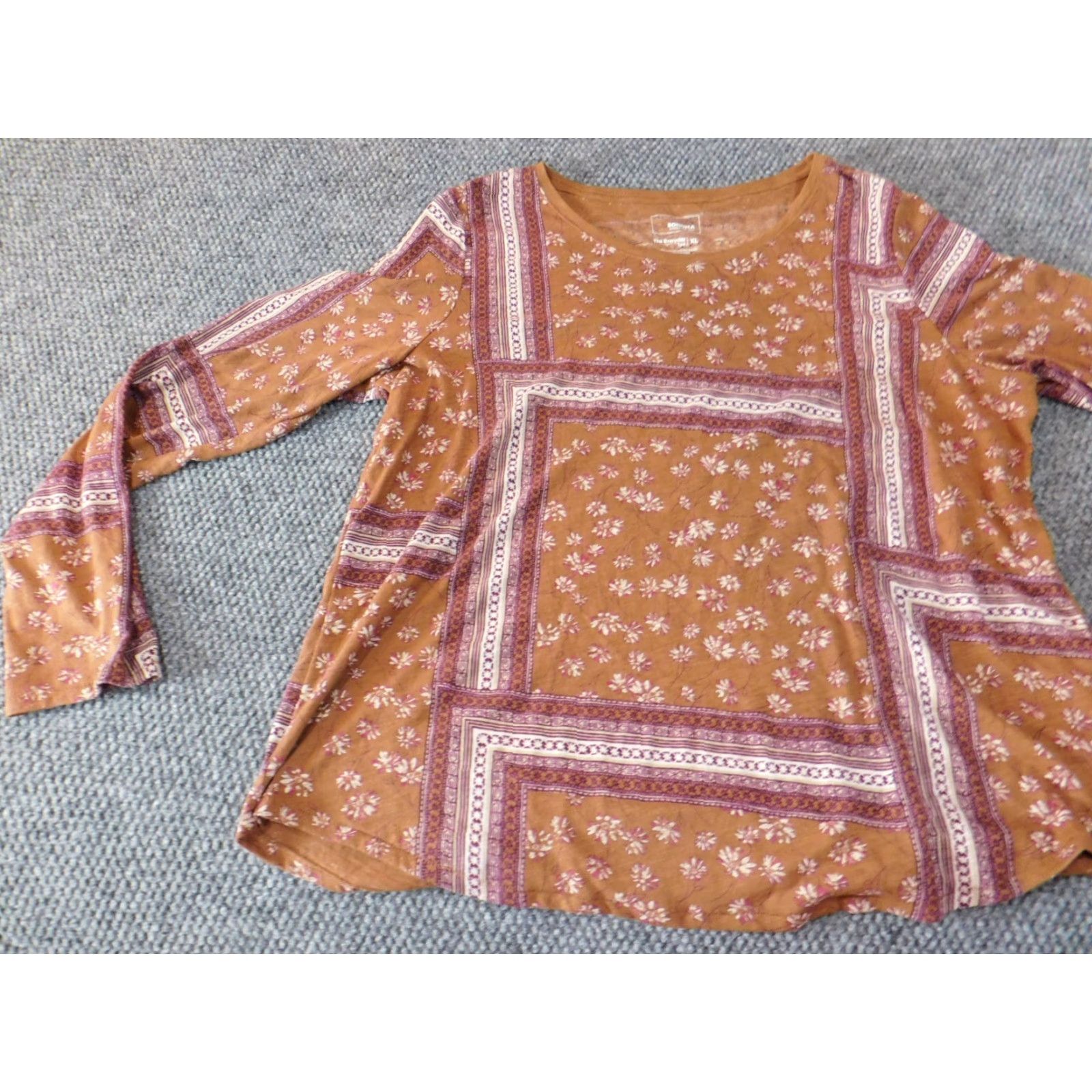 Vintage Sonoma Womens Blouse XL Red Pullover Crew Neck Long Sleeve Stretch Floral Top Everyday Tee Size XL / US 12-14 / IT 48-50 - 3 Thumbnail