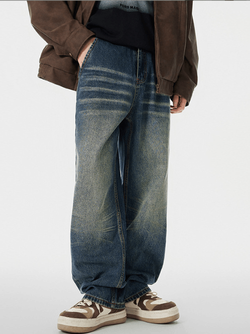 Japanese Brand American street washed whisker distressed straight jeans Size US 32 / EU 48 - 1 Thumbnail
