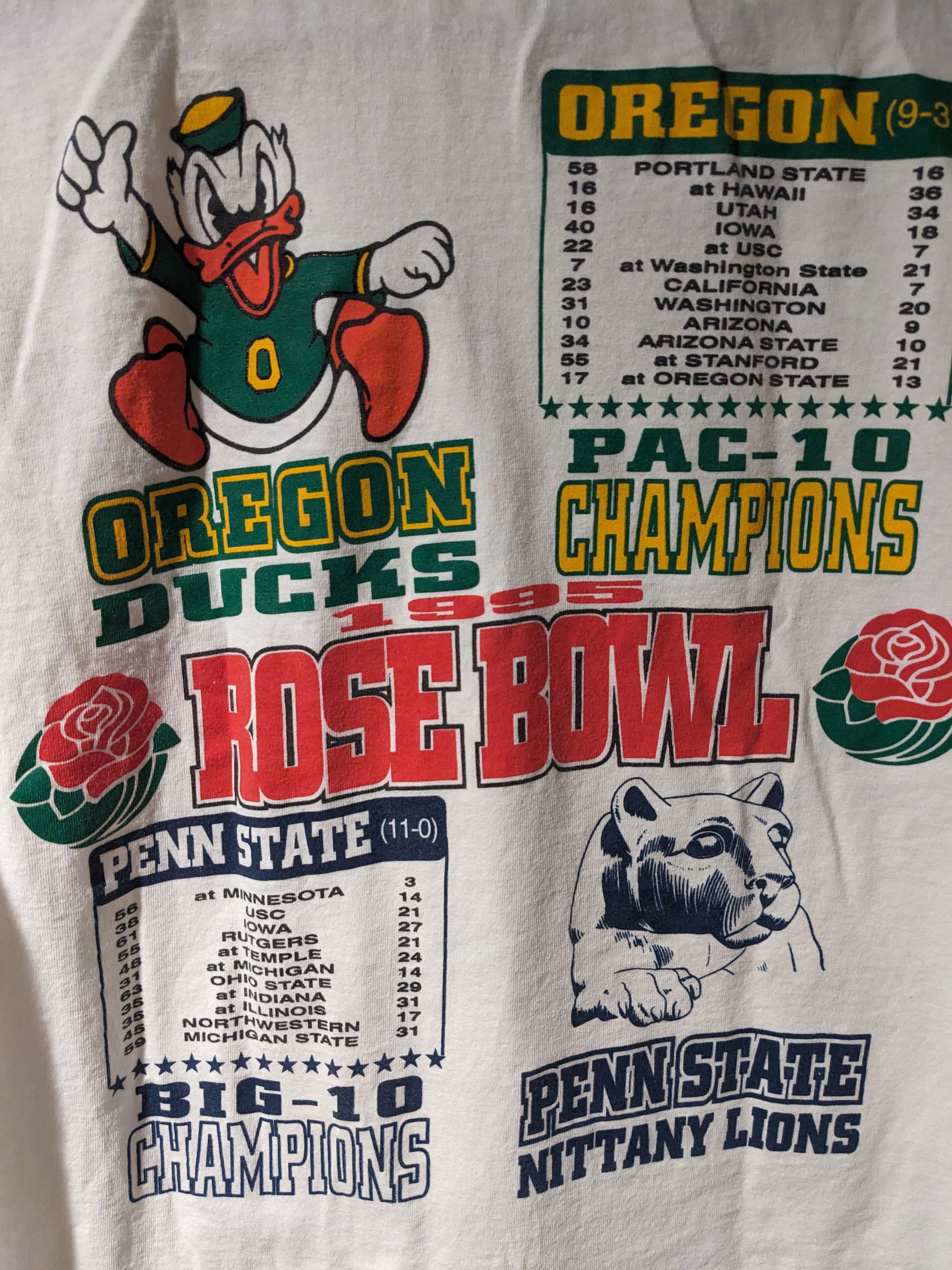 Vintage Vintage 1995 Rose Bowl Oregon Ducks Penn State T-Shirt Size US XL / EU 56 / 4 - 5 Thumbnail