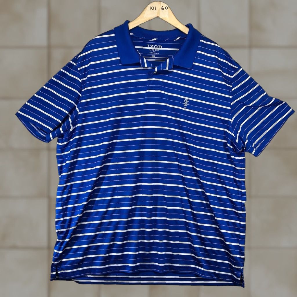 Izod IZOD Golf Polo Shirt 2XL Short Sleeve Striped Stretch Blue Mens Size US XXL / EU 58 / 5 - 1 Thumbnail