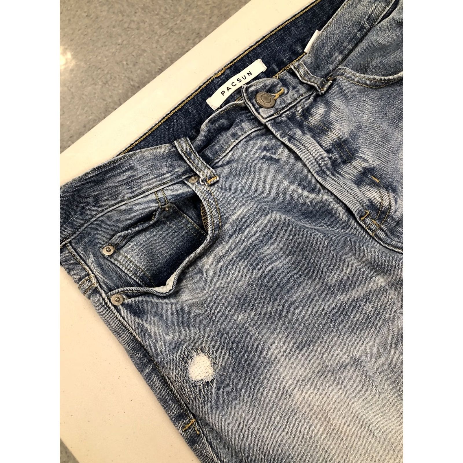 Pacsun PACSUN Los Angeles Mens Stacked Skinny Stretch Denim Jeans 34X32 Distress Blue 90s Slim Jeans Mens Size US 34 / EU 50 - 6 Thumbnail