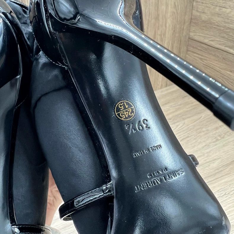 Yves Saint Laurent saint Laurent Black patent leather metallic logo pumps heel Size US 9 / IT 39 - 6 Thumbnail