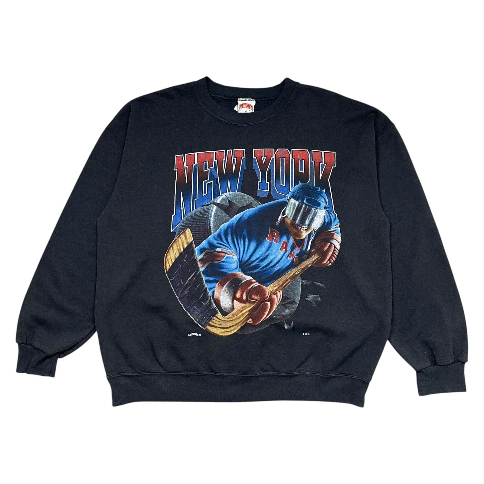 NHL VTG 90s NEW YORK RANGERS NUTMEG DOUBLE SIDE SWEATSHIRT XL Size US XL / EU 56 / 4 - 1 Thumbnail