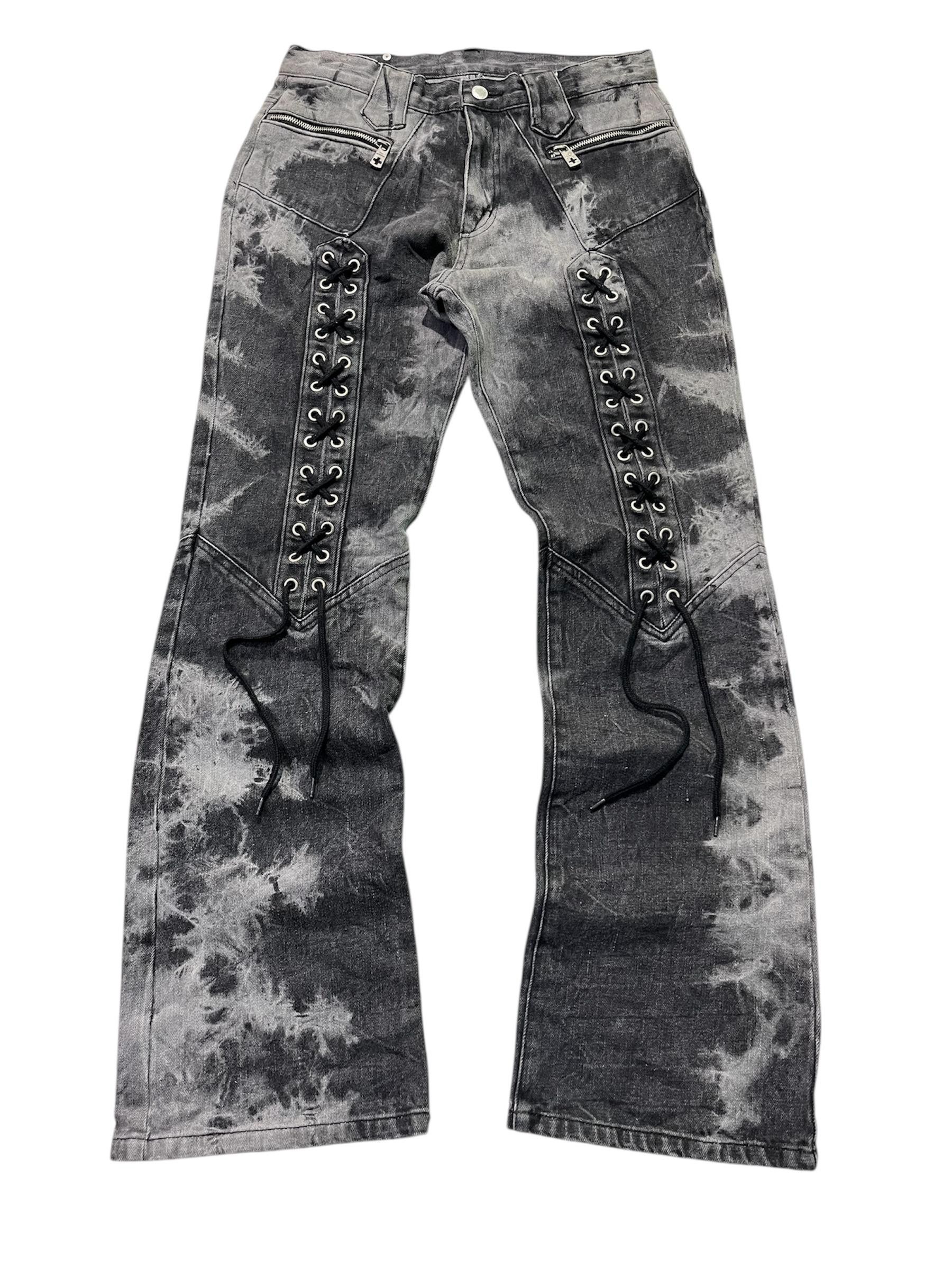 パンツ Bernings Sho lace up damage flared denim Japanese Brand × Vintage Berning Sho Bleached Lace up Flared