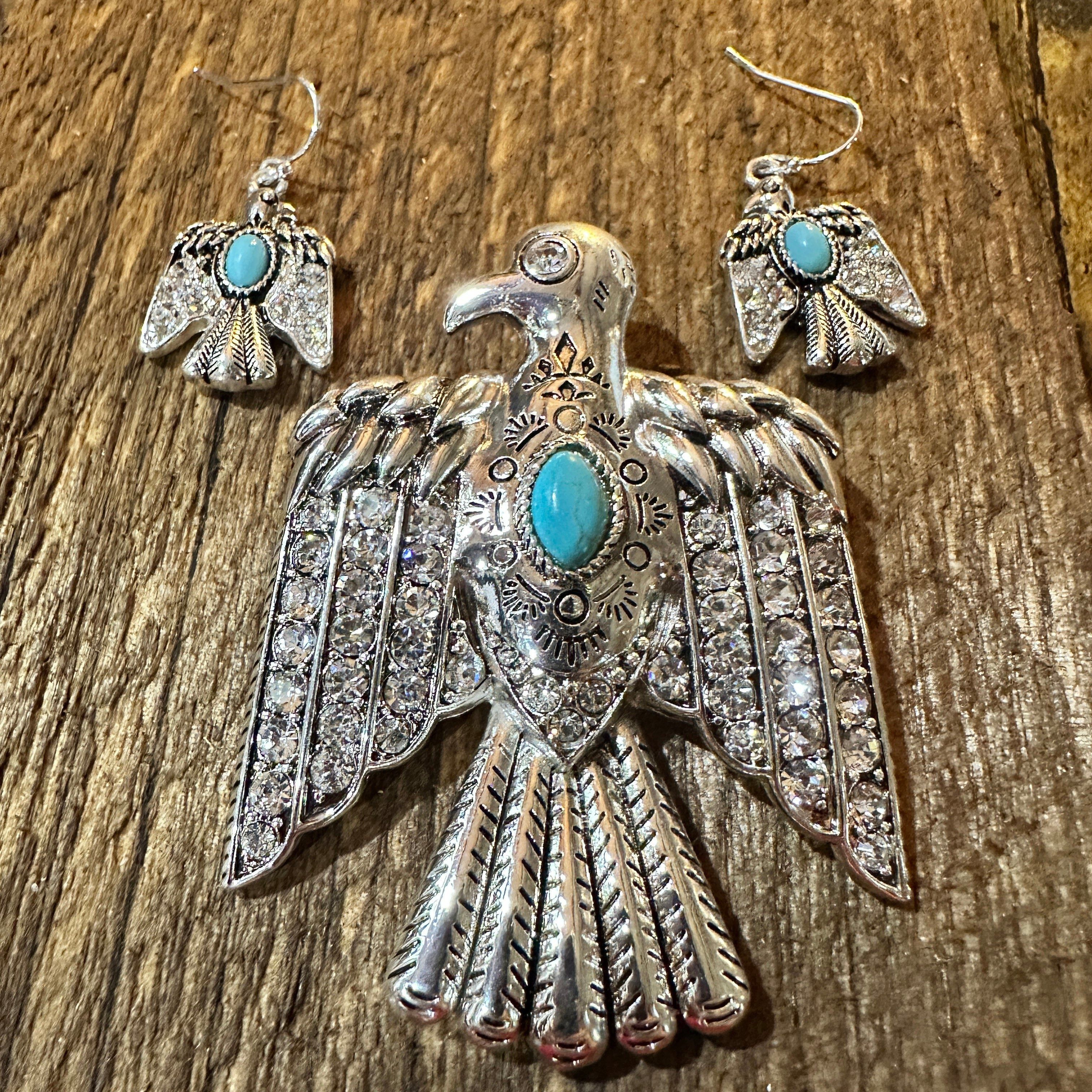 Other Boho Thunderbird Majesty: Turquoise & Silver Pendant of Stre Size ONE SIZE - 1 Thumbnail