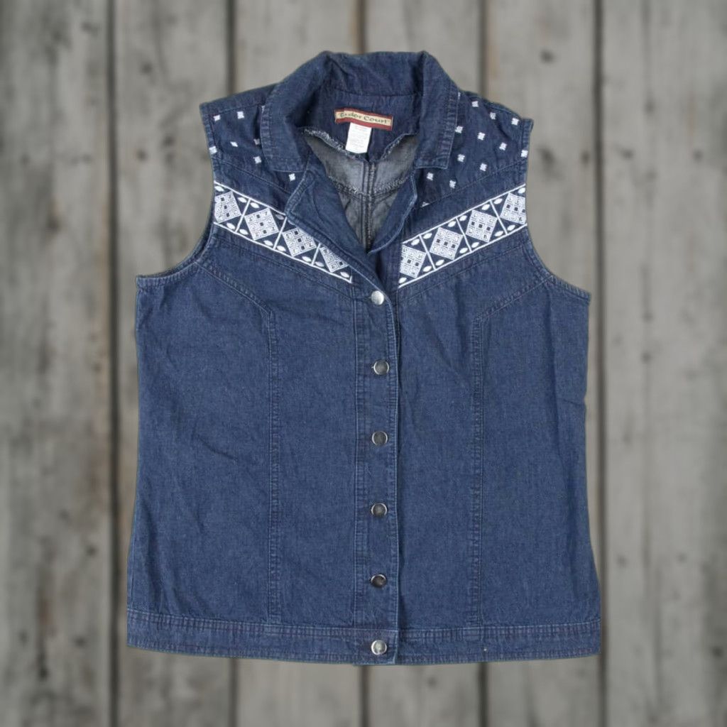 Denime Tudor Court Embroidered Detail Dark Denim Vest Shirt Mens Large Cotton Vest Size US L / EU 52-54 / 3 - 1 Thumbnail