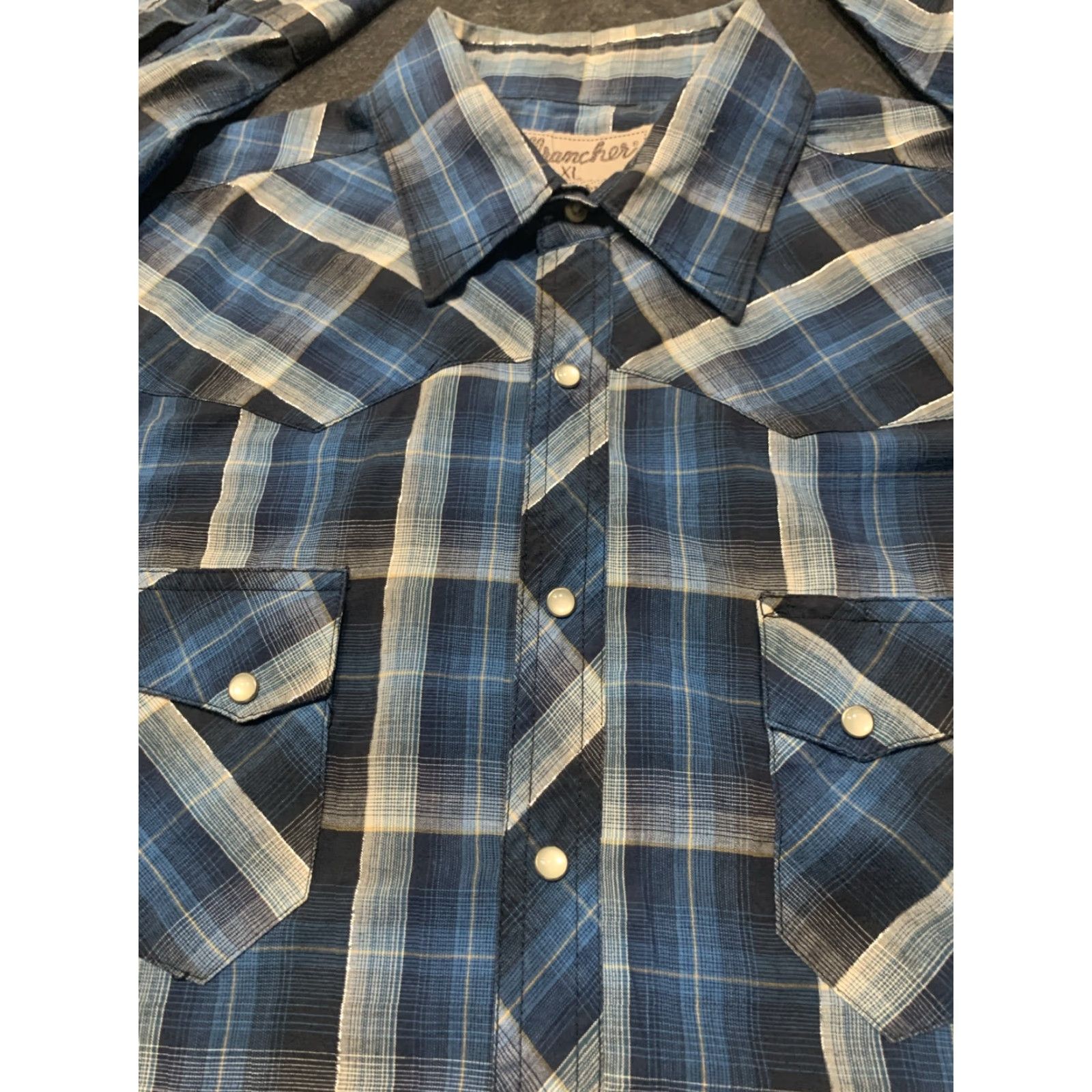 Wrangler Wrangler Western Shirt Pearl Snap Button-up Mens XL Blue Plaid Long Sleeve Casual Cowboy Rockabilly Size US XL / EU 56 / 4 - 3 Thumbnail