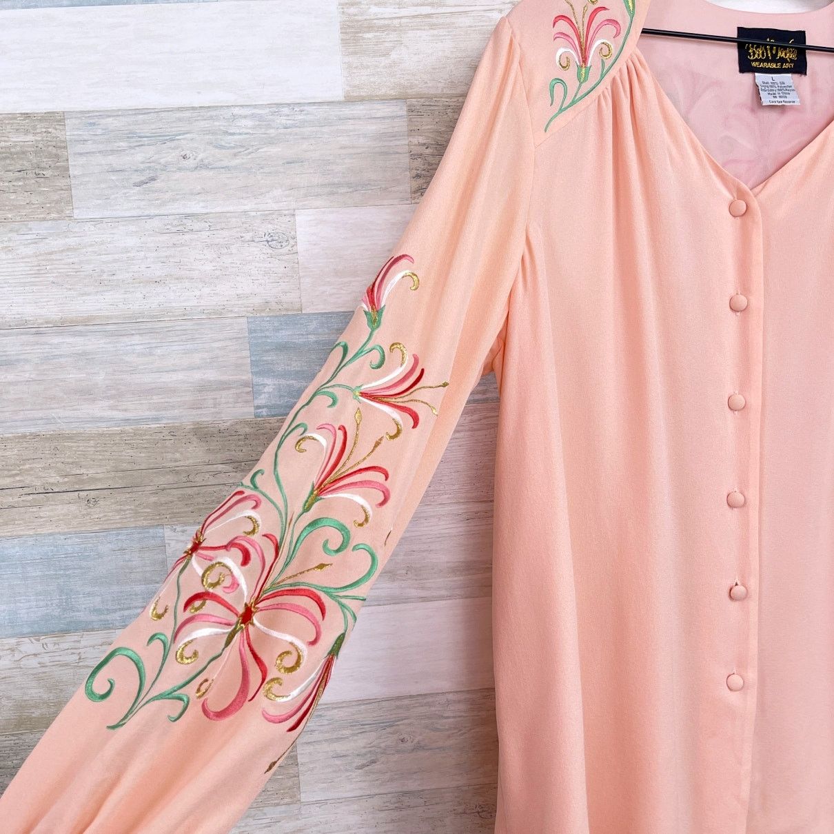 Bob Mackie Bob Mackie Silk Floral Embroidered Blouse Pink Wearable Art Size L / US 10 / IT 46 - 4 Thumbnail