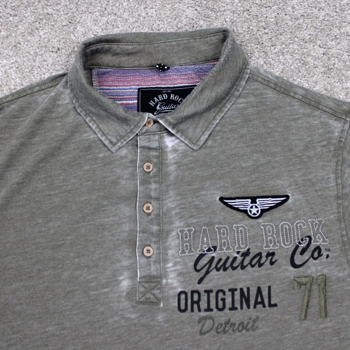 Vintage Hard Rock Guitar Polo Shirt Men 2XL Green Super Thin Cotton/Poly S/S Patched - Adult Mens Size US XXL / EU 58 / 5 - 5 Thumbnail