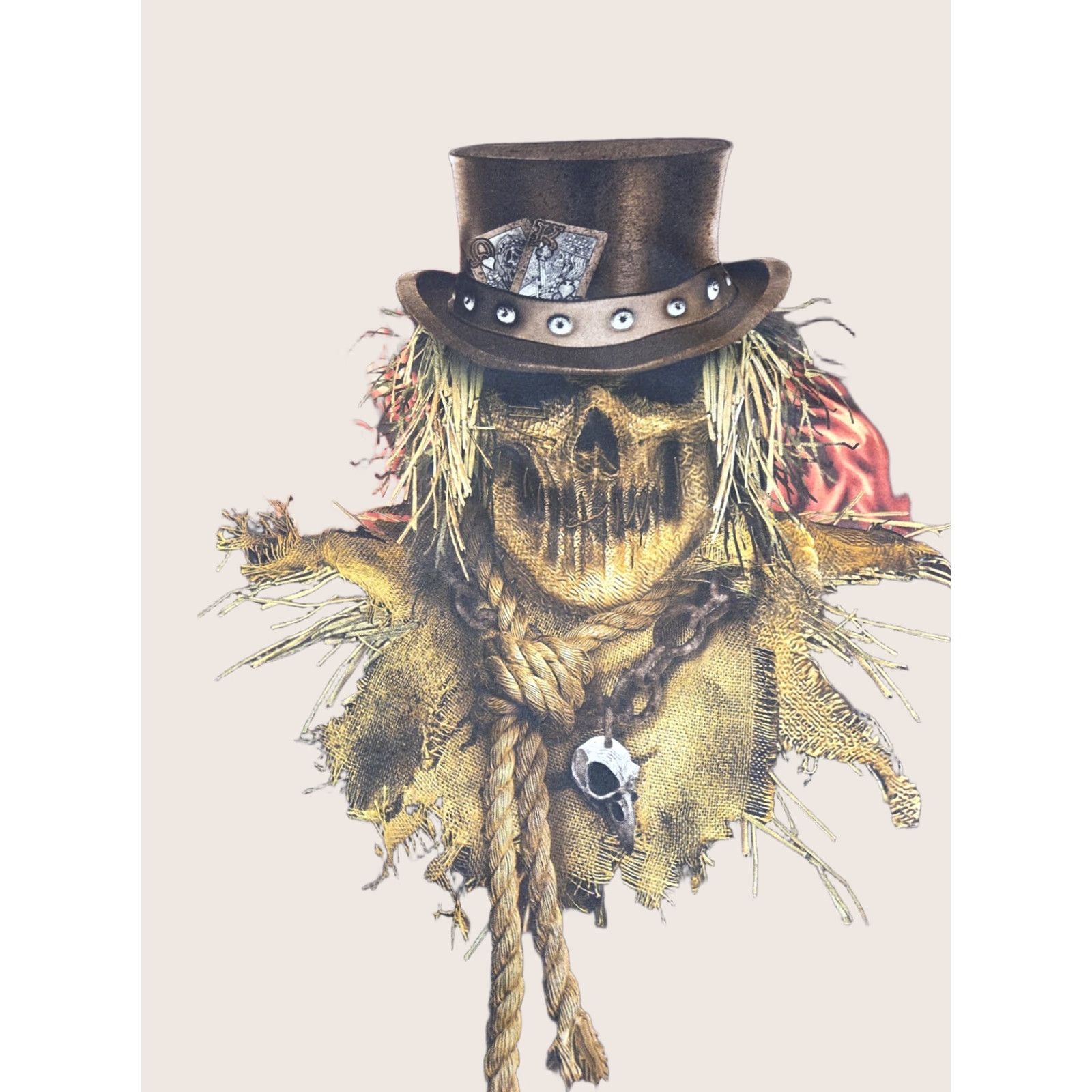 Vintage Halloween Scarecrow Skull T-Shirt Brown XL Crew Neck Short Sleeve Graphic Tee Men Distressed Poker Cards Size US XL / EU 56 / 4 - 1 Thumbnail