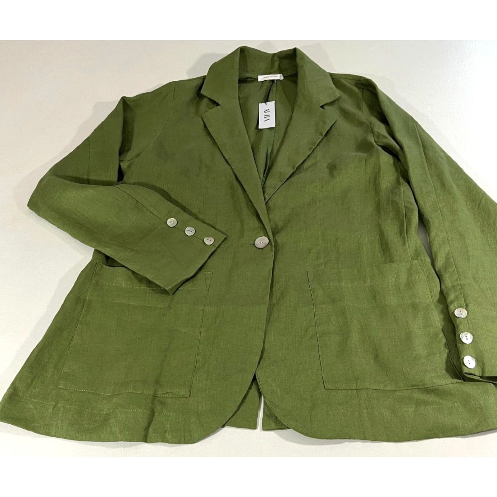 Vintage NWT AURA The Label Linen Blazer Women's Blazer Green Large L Bohemian City Classic 100% Linen Pockets Breathable Lightweight Wrap Closure Size L / US 10 / IT 46 - 6 Thumbnail