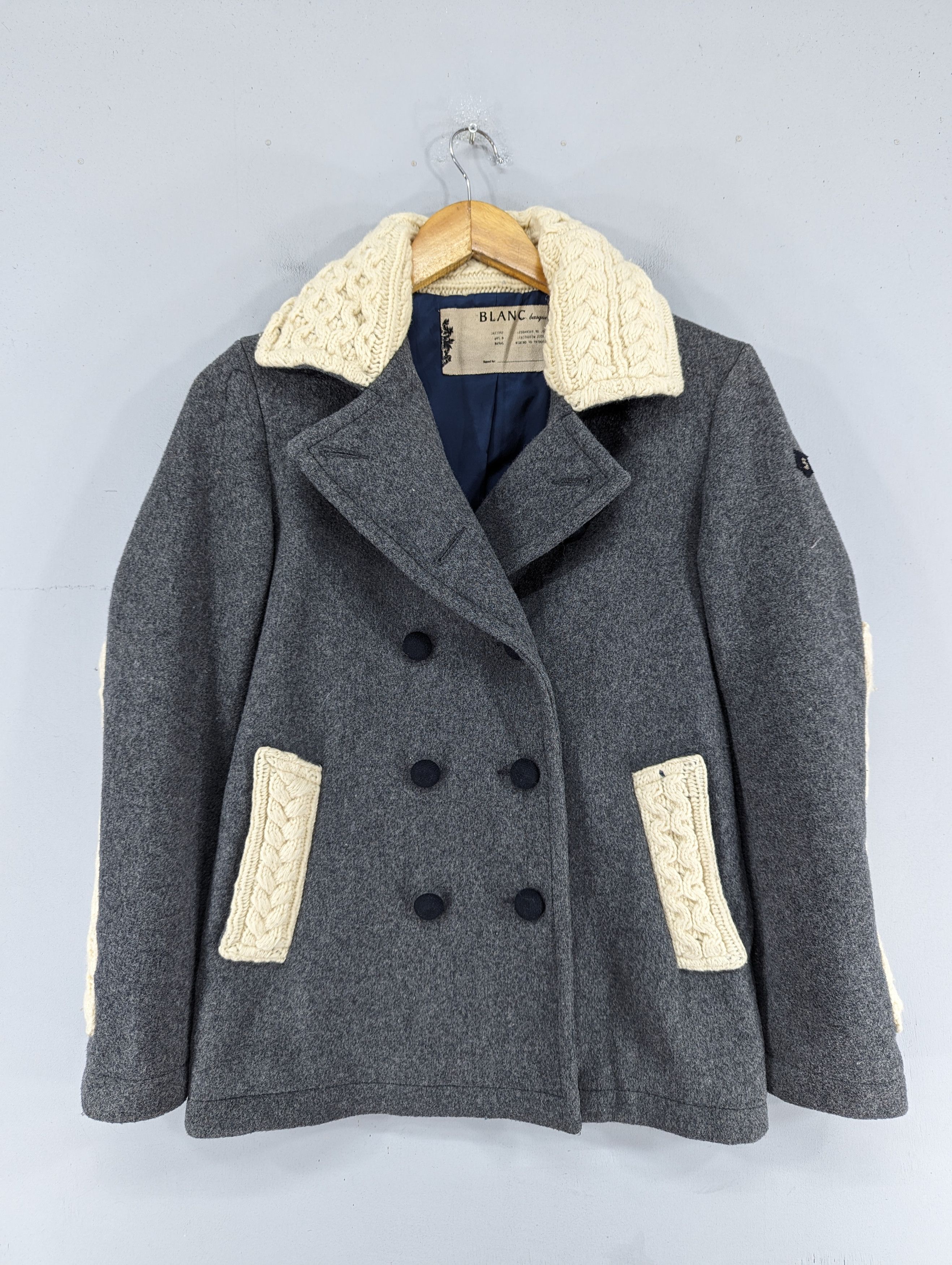 Designer Blanc Basque Wool/Cable Knit Double Breasted Coat Jacket Size XS / US 0-2 / IT 36-38 - 1 Thumbnail
