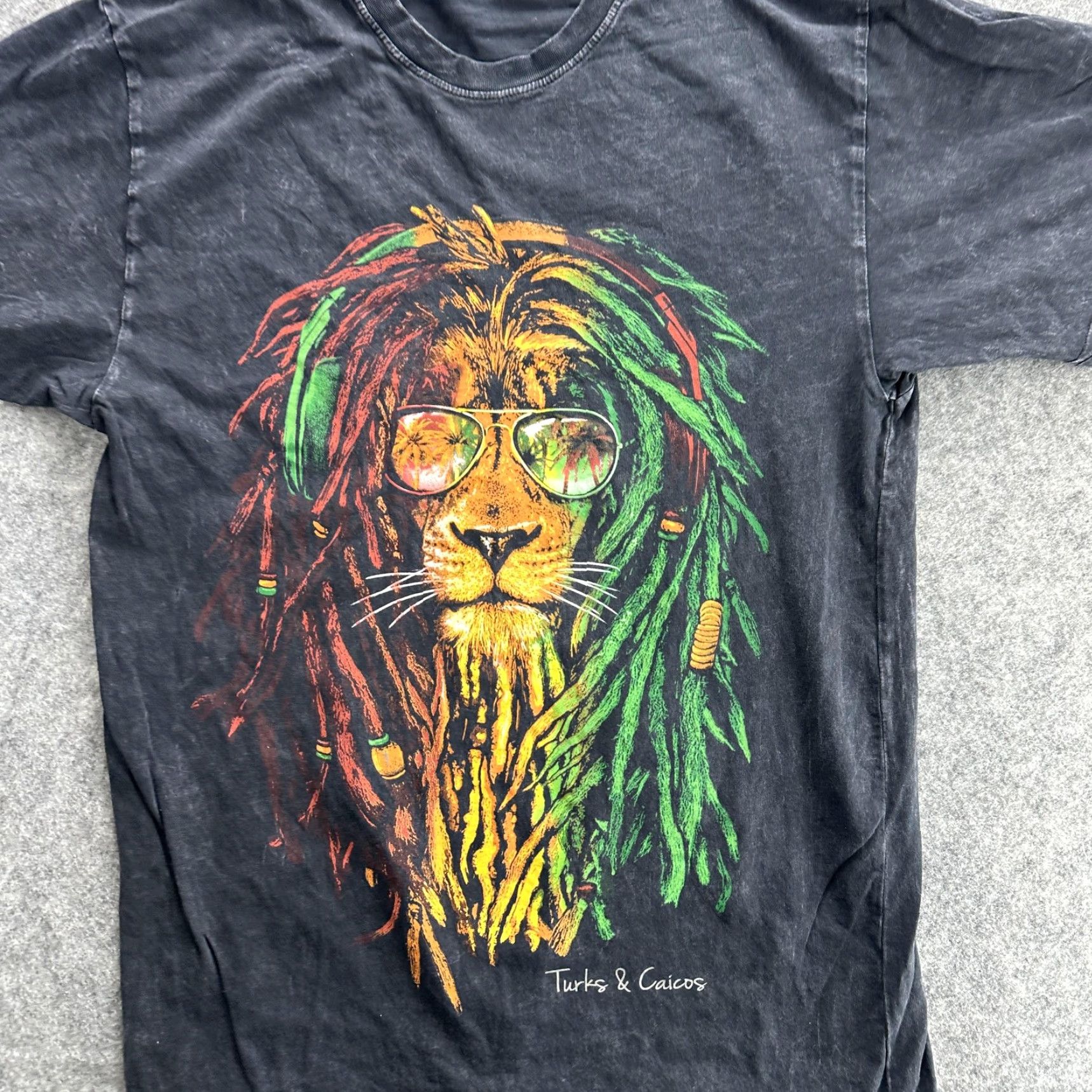 CO VINTAGE Turks & Caicos Lion Shirt Mens Medium Black Rasta Reggae Graphic Tee Duck Co Size US M / EU 48-50 / 2 - 3 Thumbnail