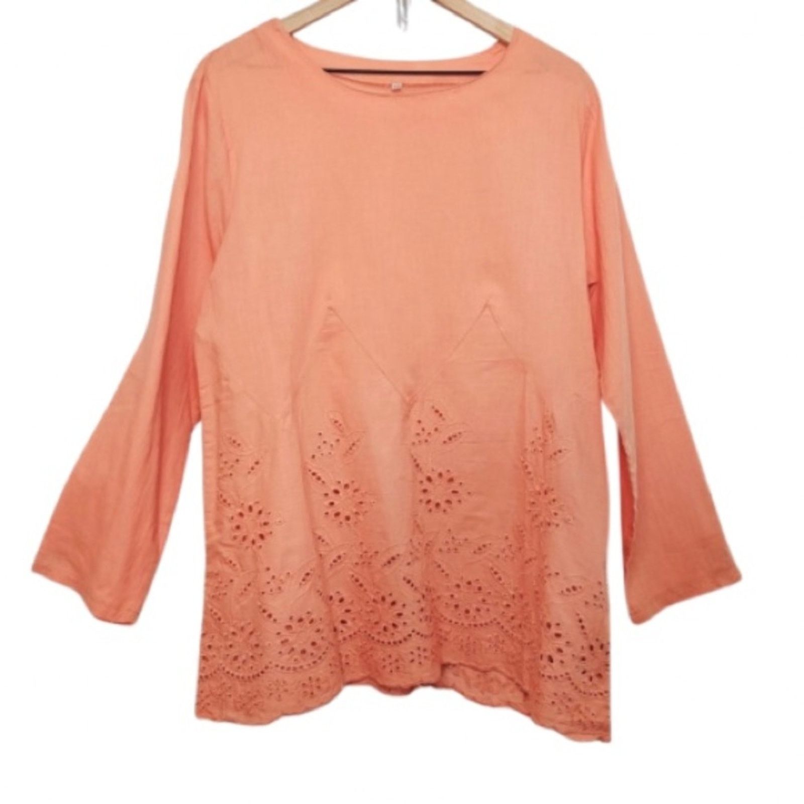 Other Light Pink Orange Floral Eyelet Lace Tunic Top Shirt Blouse Size XXL / US 16-18 / IT 52-54 - 1 Thumbnail