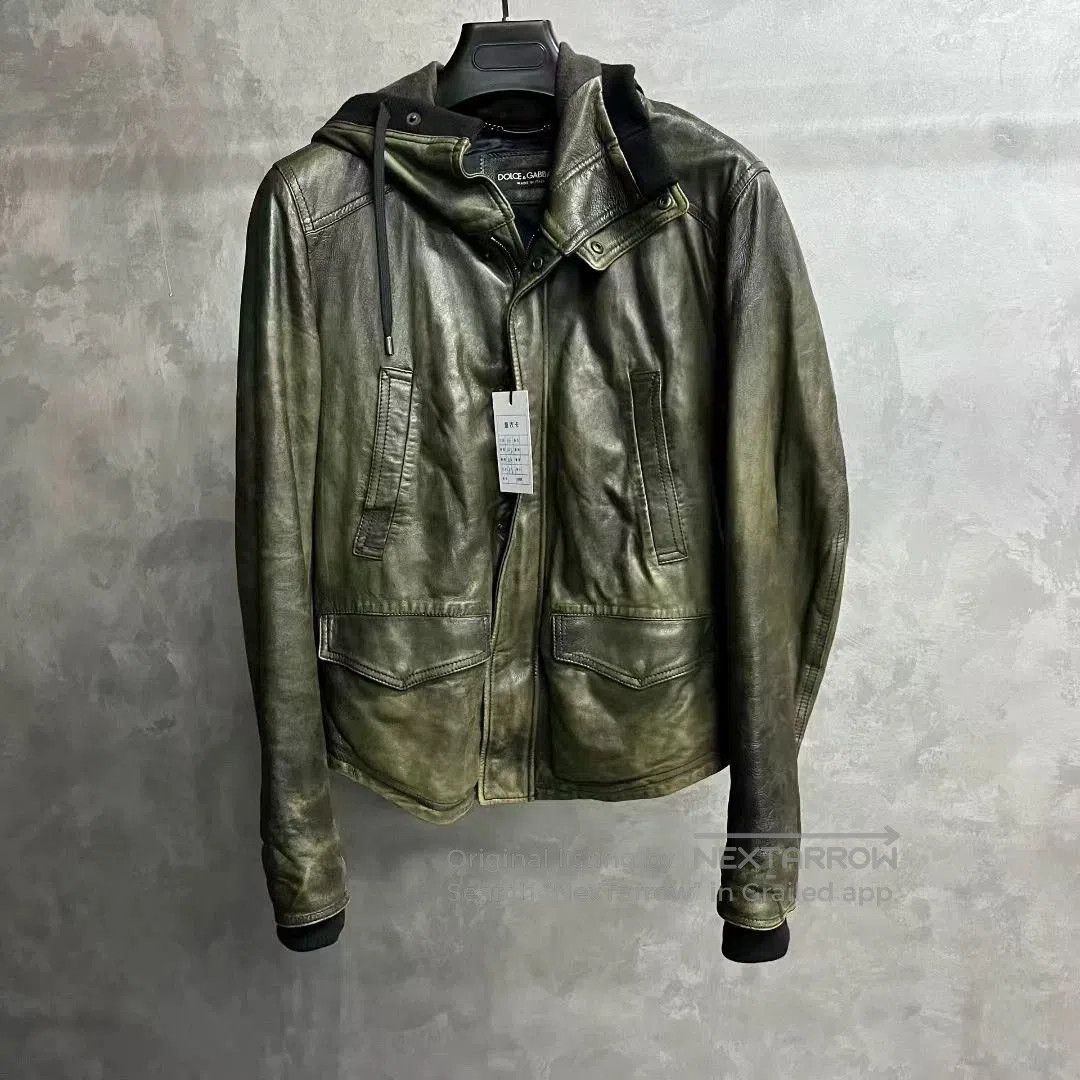 Dolce & Gabbana dolce&gabbana green leather hooded jacket. Size US M / EU 48-50 / 2 - 1 Thumbnail